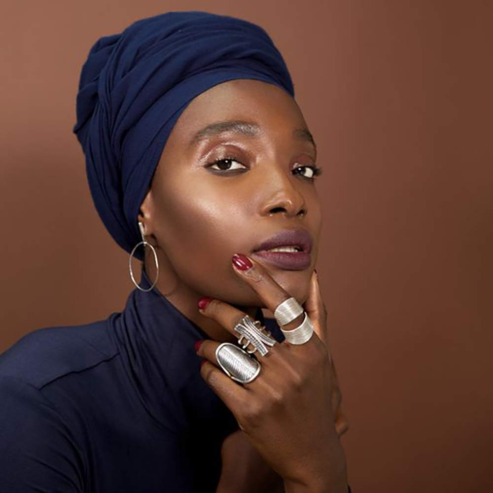 Harewom Black Hair Wrap for Women Long Stretch Jersey Head Scarf Summer Breathable Lightweight Turban Solid Color