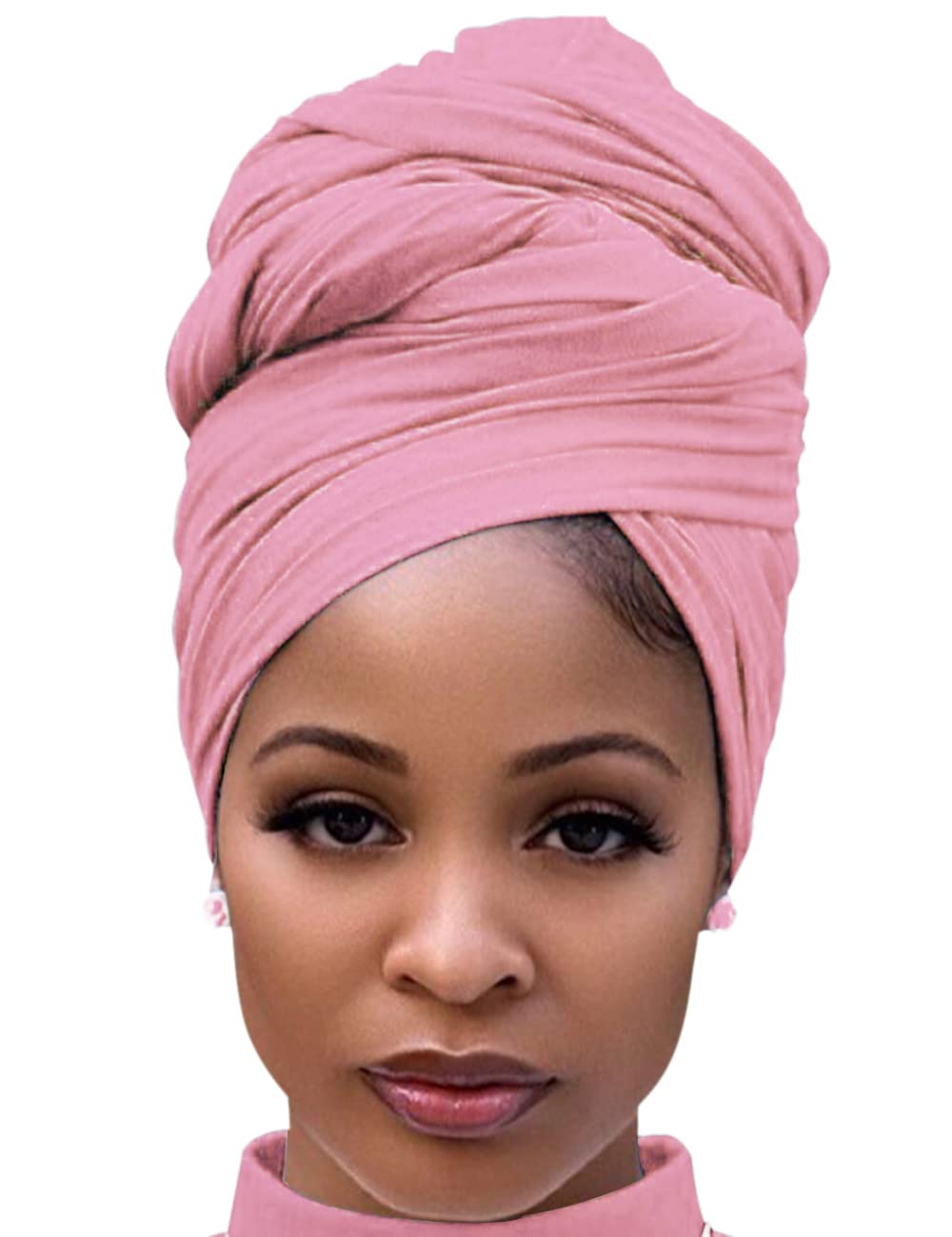 Harewom Black Hair Wrap for Women Long Stretch Jersey Head Scarf Summer Breathable Lightweight Turban Solid Color