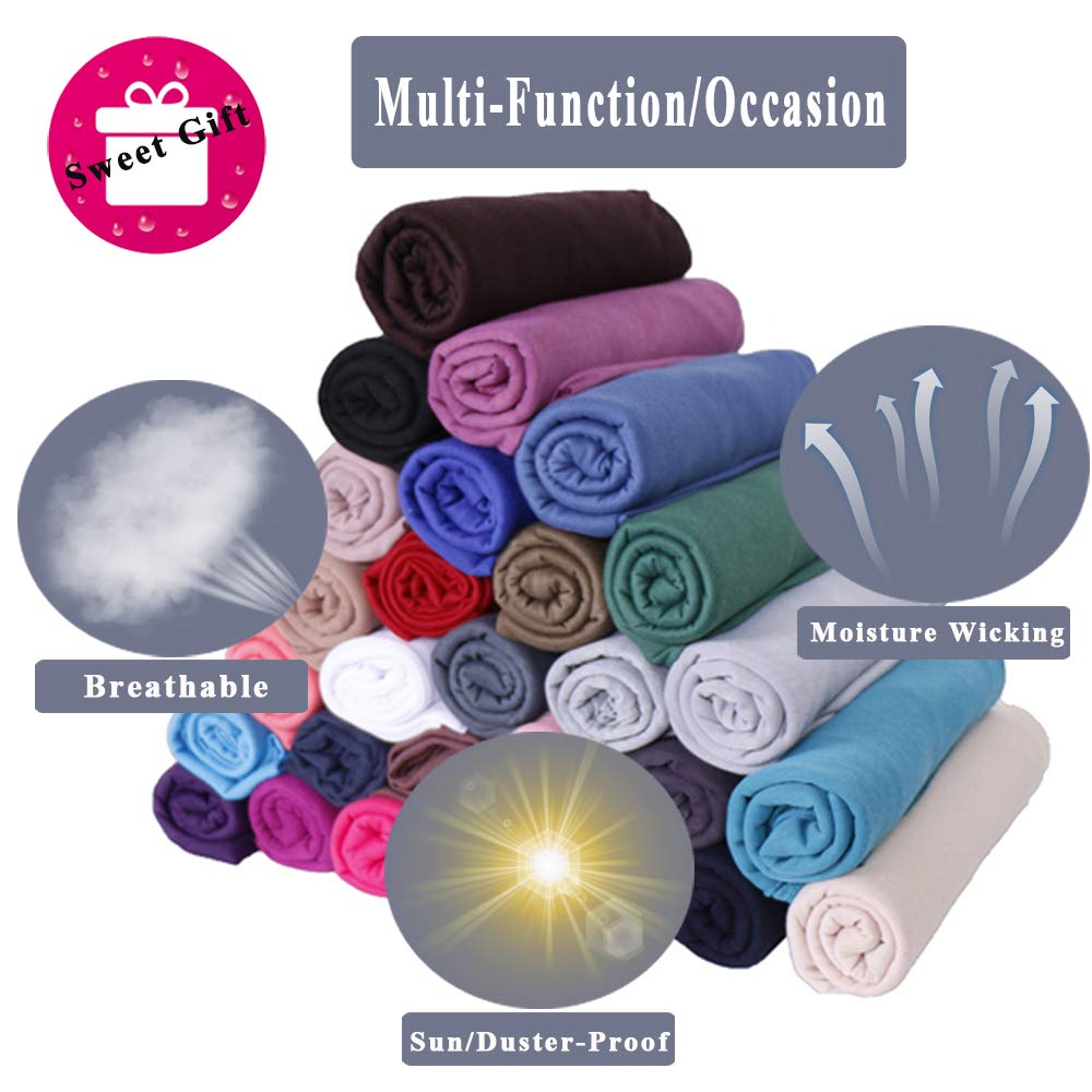 Harewom Black Hair Wrap for Women Long Stretch Jersey Head Scarf Summer Breathable Lightweight Turban Solid Color