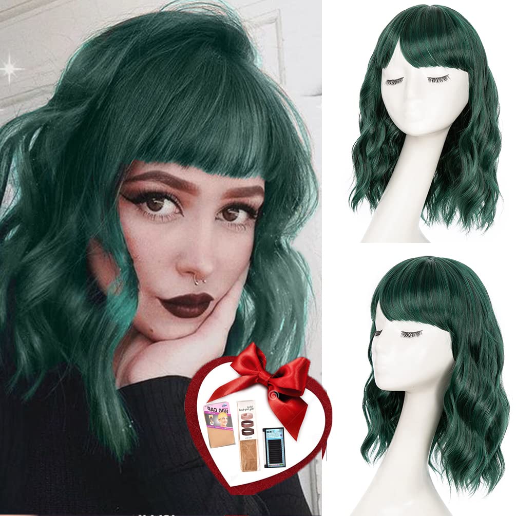 Kinky Curly Afro Wig with Bangs Ombre Gray Color Synthetic Mixed Wigs with 1 Wig Comb and 4pcs Wig Caps