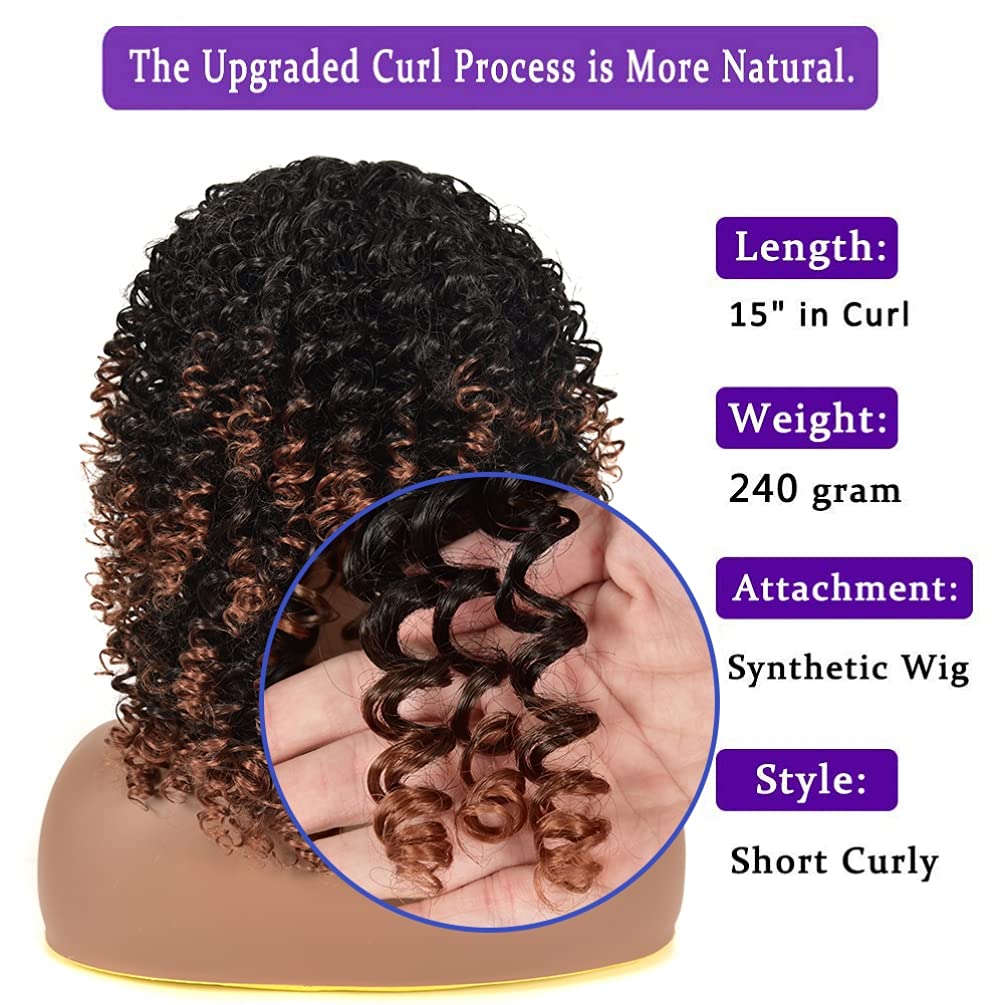 Kinky Curly Afro Wig with Bangs Ombre Gray Color Synthetic Mixed Wigs with 1 Wig Comb and 4pcs Wig Caps