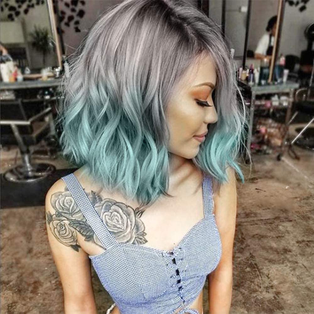 Short Wavy Black Wig with Bangs Bob Short Charming Curly Wavy Wig Women Synthetic Natural Looking Heat Resistant Fiber Hair for Women (14inch)
