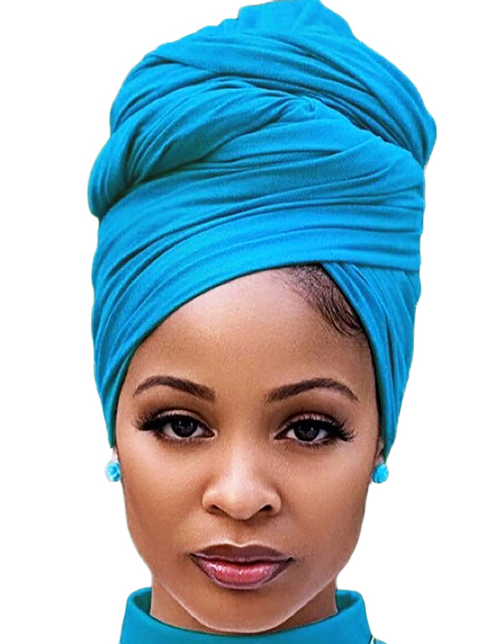 Harewom Black Hair Wrap for Women Long Stretch Jersey Head Scarf Summer Breathable Lightweight Turban Solid Color
