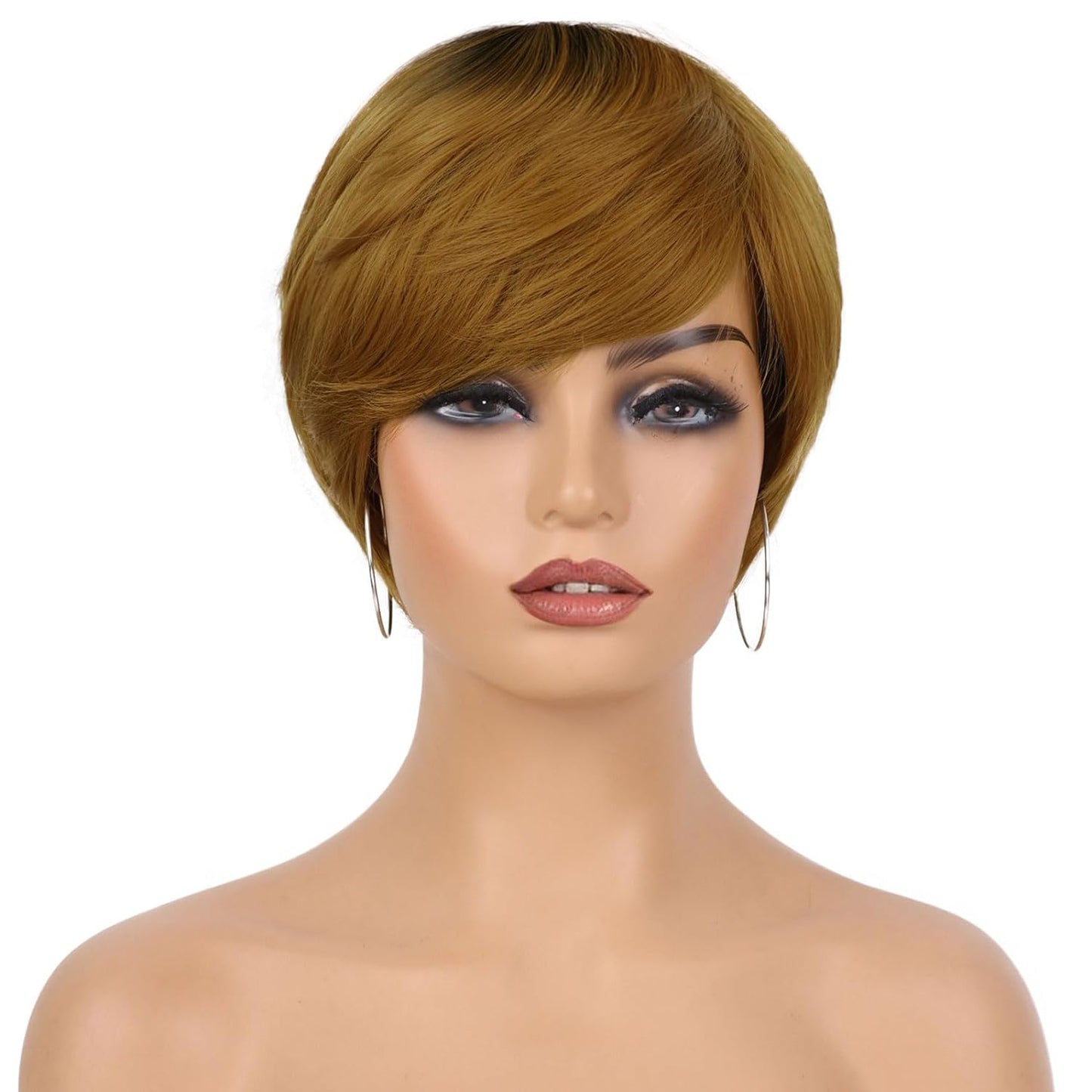 Pixie Cut Wig for Black Women Blonde 613 Short Wig with Bangs Layered Straight Hair Heat Resistant Synthetic Wig for Daily Use(613)
