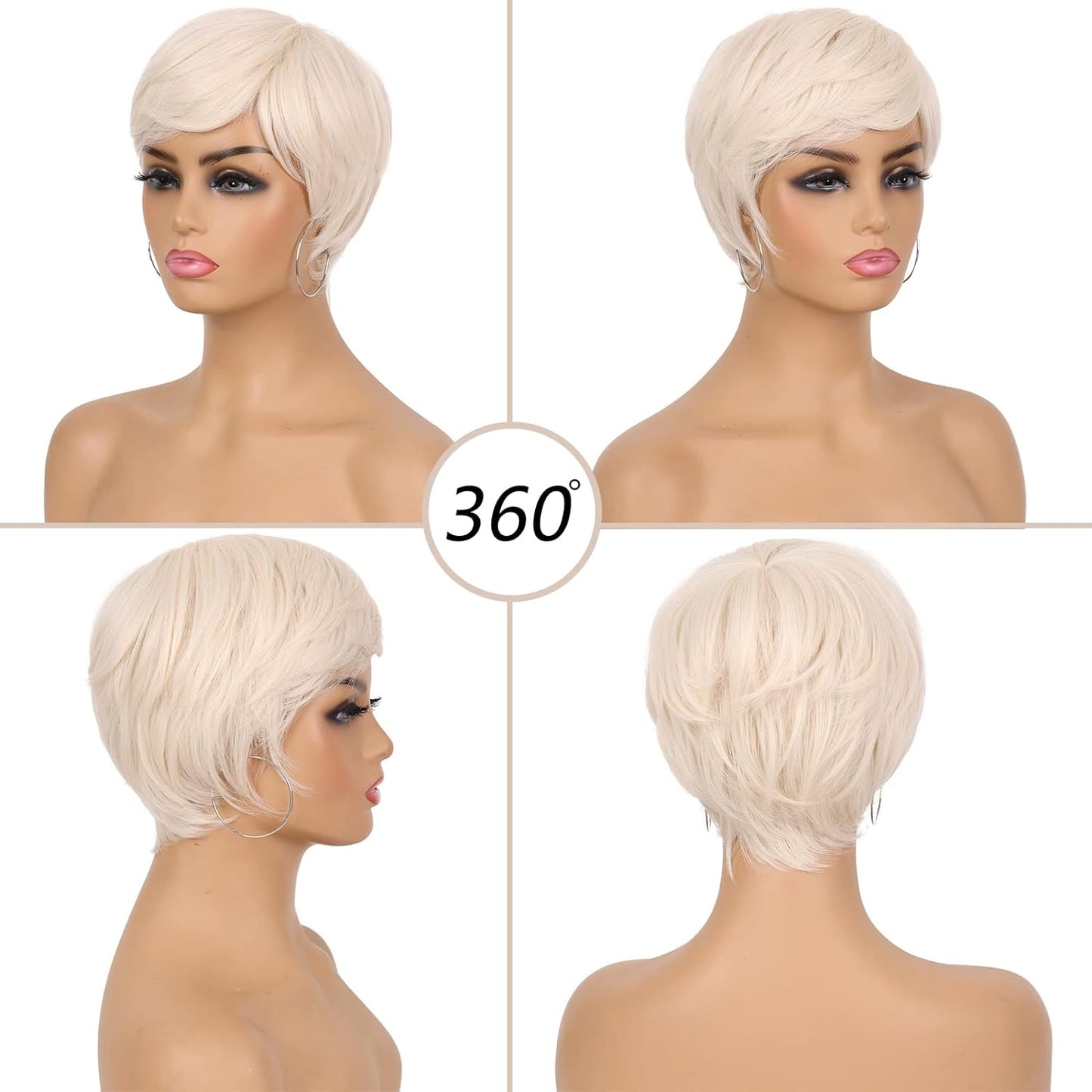 Pixie Cut Wig for Black Women Blonde 613 Short Wig with Bangs Layered Straight Hair Heat Resistant Synthetic Wig for Daily Use(613)