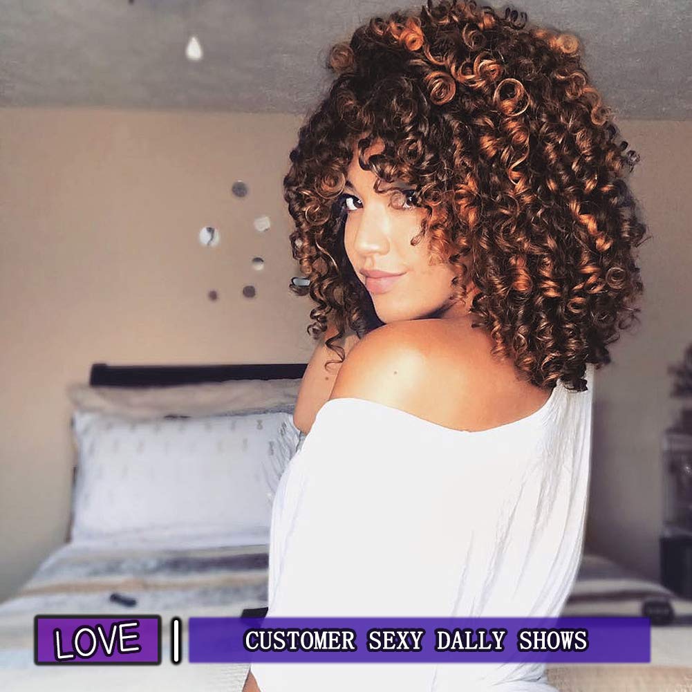 Kinky Curly Afro Wig with Bangs Ombre Gray Color Synthetic Mixed Wigs with 1 Wig Comb and 4pcs Wig Caps