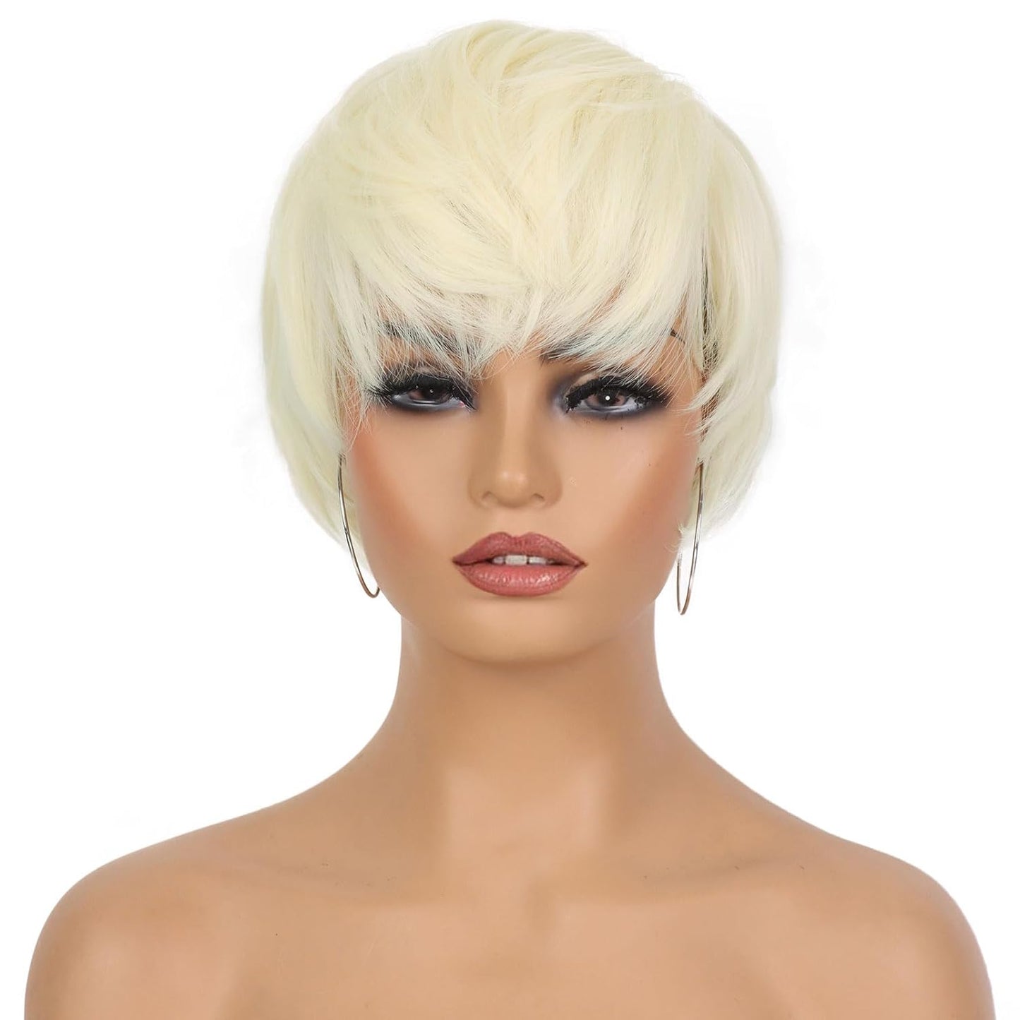 Pixie Cut Wig for Black Women Blonde 613 Short Wig with Bangs Layered Straight Hair Heat Resistant Synthetic Wig for Daily Use(613)