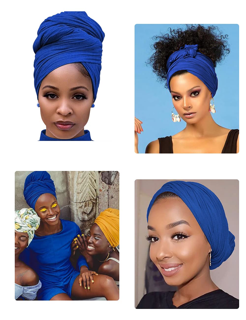 Harewom Black Hair Wrap for Women Long Stretch Jersey Head Scarf Summer Breathable Lightweight Turban Solid Color