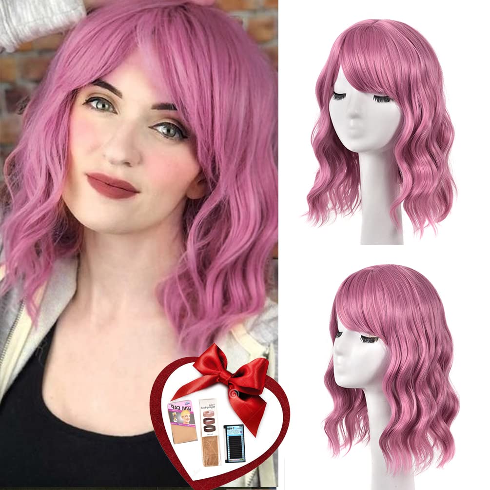 Kinky Curly Afro Wig with Bangs Ombre Gray Color Synthetic Mixed Wigs with 1 Wig Comb and 4pcs Wig Caps
