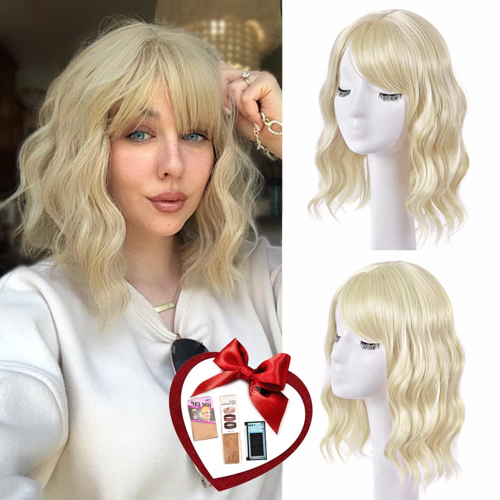 Kinky Curly Afro Wig with Bangs Ombre Gray Color Synthetic Mixed Wigs with 1 Wig Comb and 4pcs Wig Caps