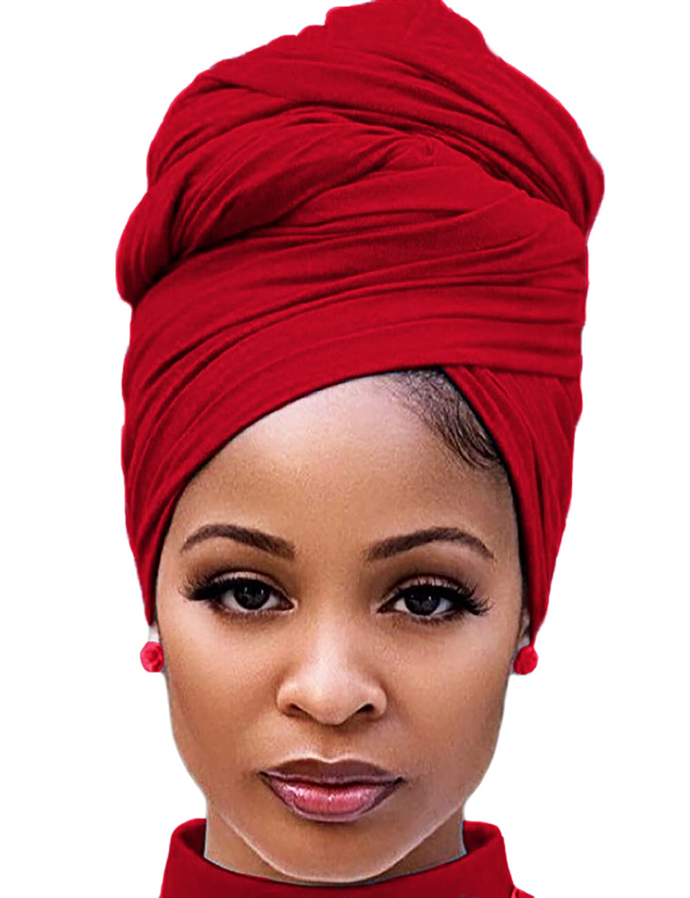 Harewom Black Hair Wrap for Women Long Stretch Jersey Head Scarf Summer Breathable Lightweight Turban Solid Color