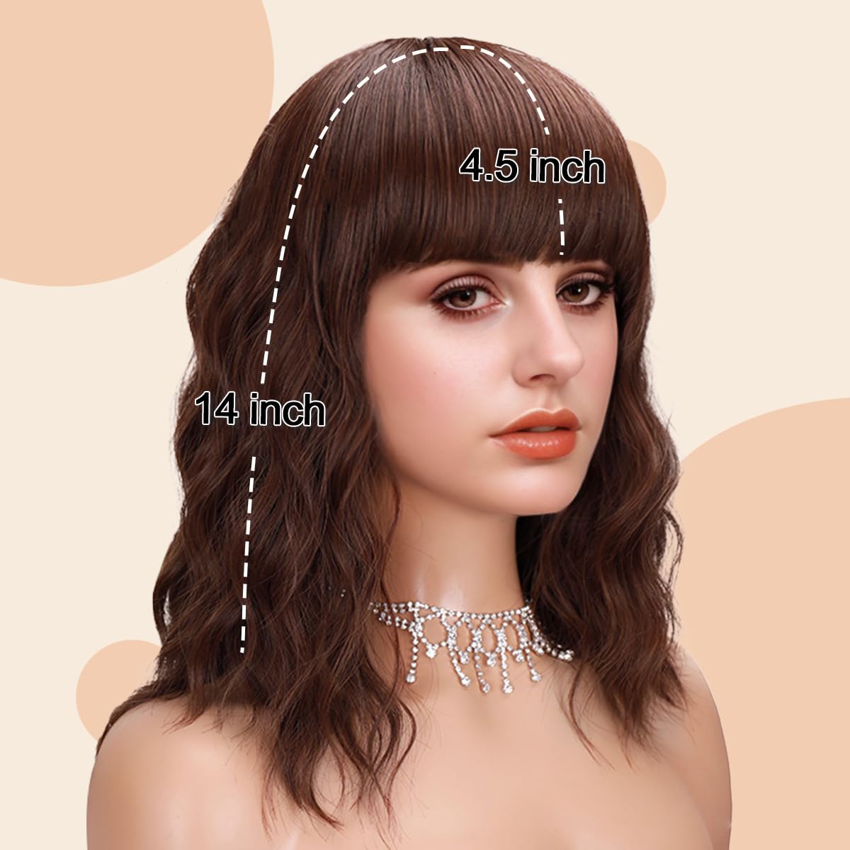 Short Wavy Black Wig with Bangs Bob Short Charming Curly Wavy Wig Women Synthetic Natural Looking Heat Resistant Fiber Hair for Women (14inch)