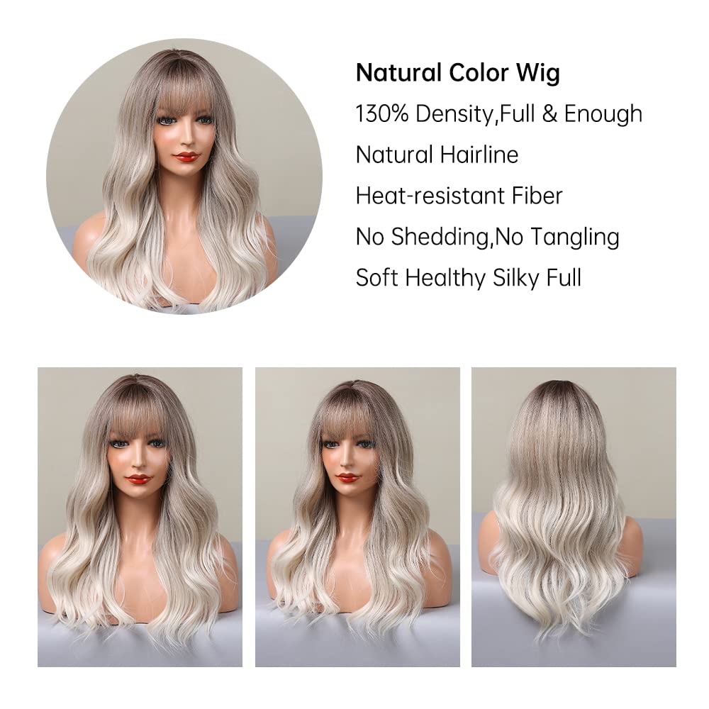 Black Wigs for Women Long Curly Wigs With Bangs Water Wavy Synthetic Wig, Party Cosplay Daily Use