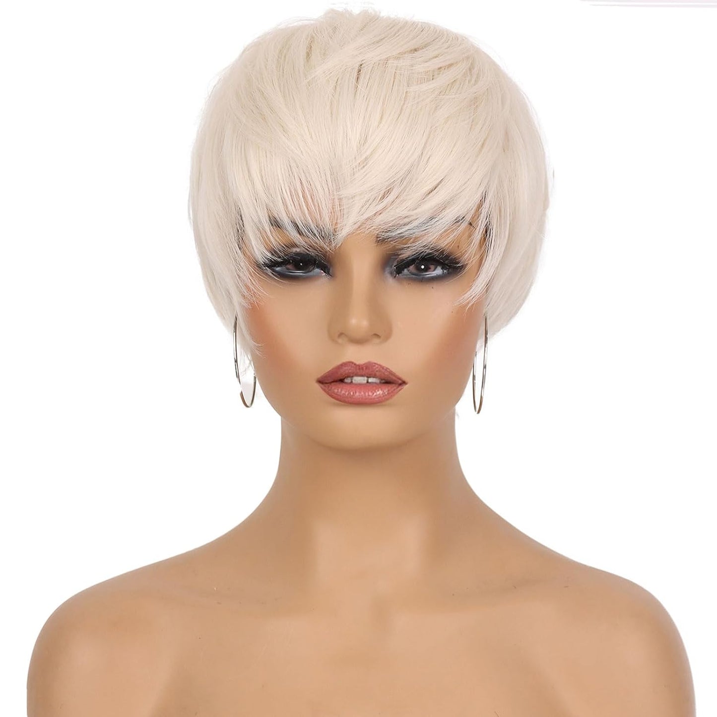 Pixie Cut Wig for Black Women Blonde 613 Short Wig with Bangs Layered Straight Hair Heat Resistant Synthetic Wig for Daily Use(613)