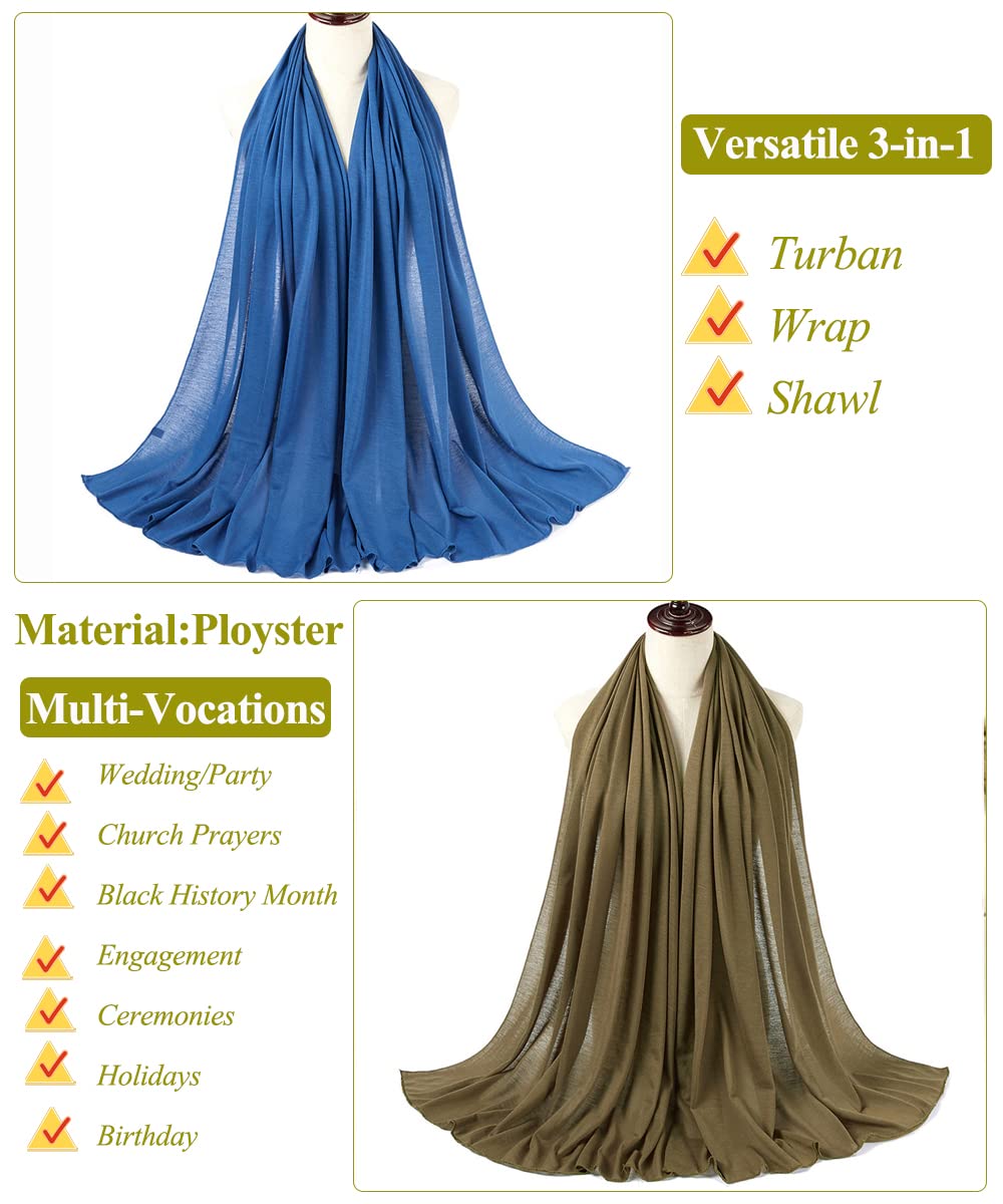 Harewom Black Hair Wrap for Women Long Stretch Jersey Head Scarf Summer Breathable Lightweight Turban Solid Color