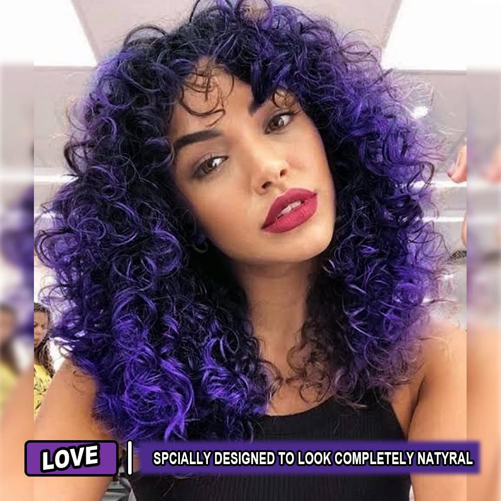 Kinky Curly Afro Wig with Bangs Ombre Gray Color Synthetic Mixed Wigs with 1 Wig Comb and 4pcs Wig Caps