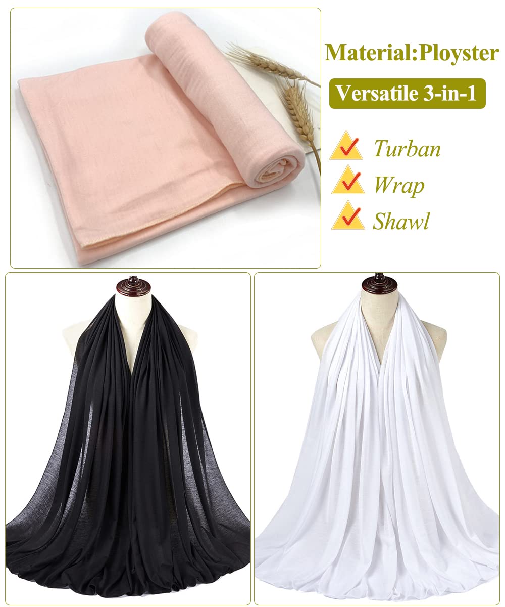 Harewom Black Hair Wrap for Women Long Stretch Jersey Head Scarf Summer Breathable Lightweight Turban Solid Color