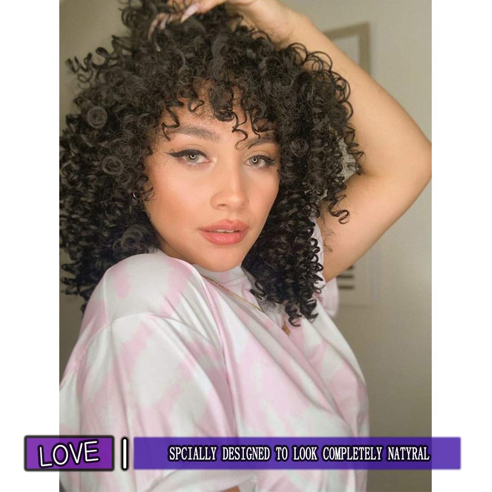 Kinky Curly Afro Wig with Bangs Ombre Gray Color Synthetic Mixed Wigs with 1 Wig Comb and 4pcs Wig Caps