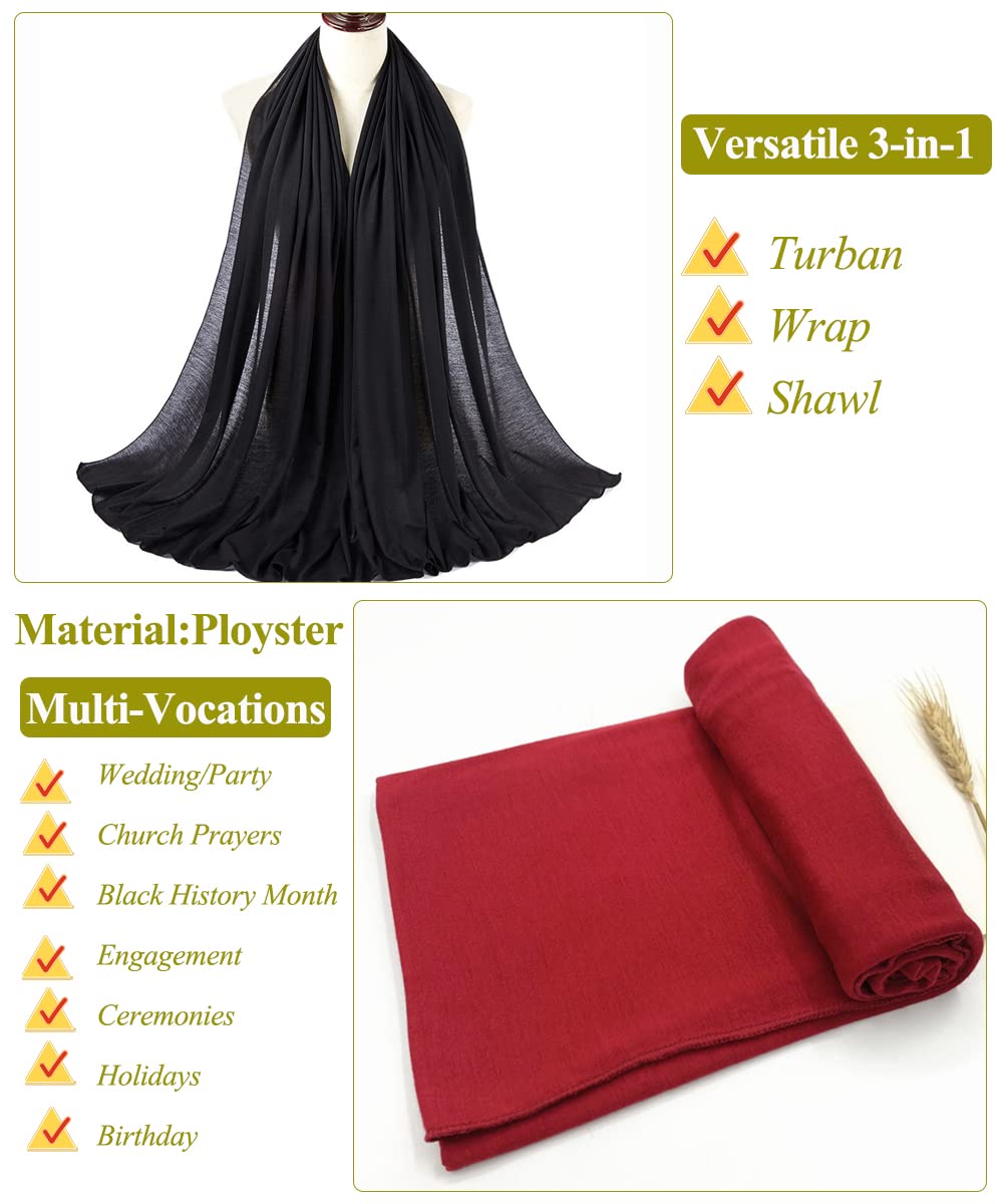 Harewom Black Hair Wrap for Women Long Stretch Jersey Head Scarf Summer Breathable Lightweight Turban Solid Color