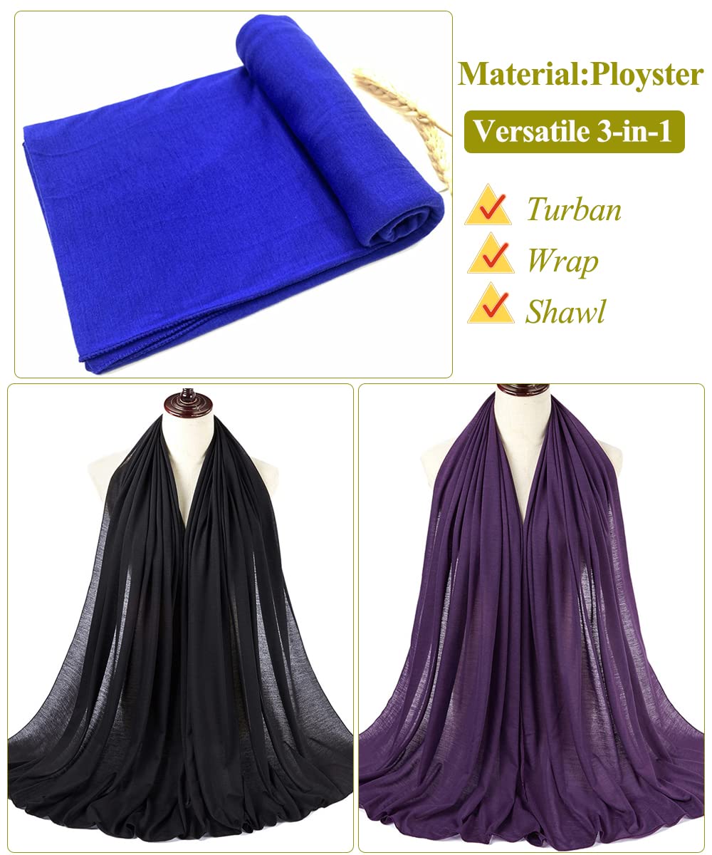 Harewom Black Hair Wrap for Women Long Stretch Jersey Head Scarf Summer Breathable Lightweight Turban Solid Color