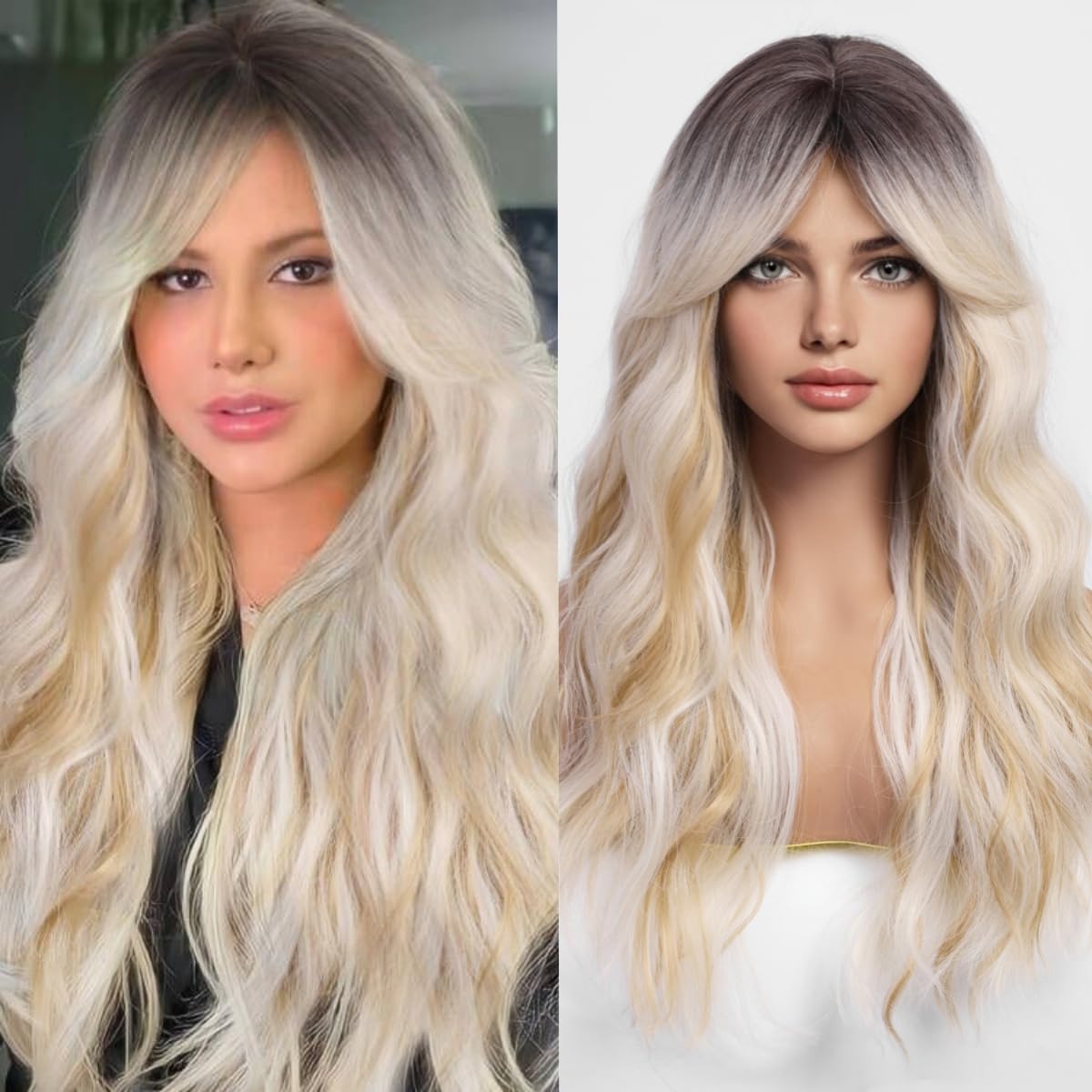 Black Wigs for Women Long Curly Wigs With Bangs Water Wavy Synthetic Wig, Party Cosplay Daily Use