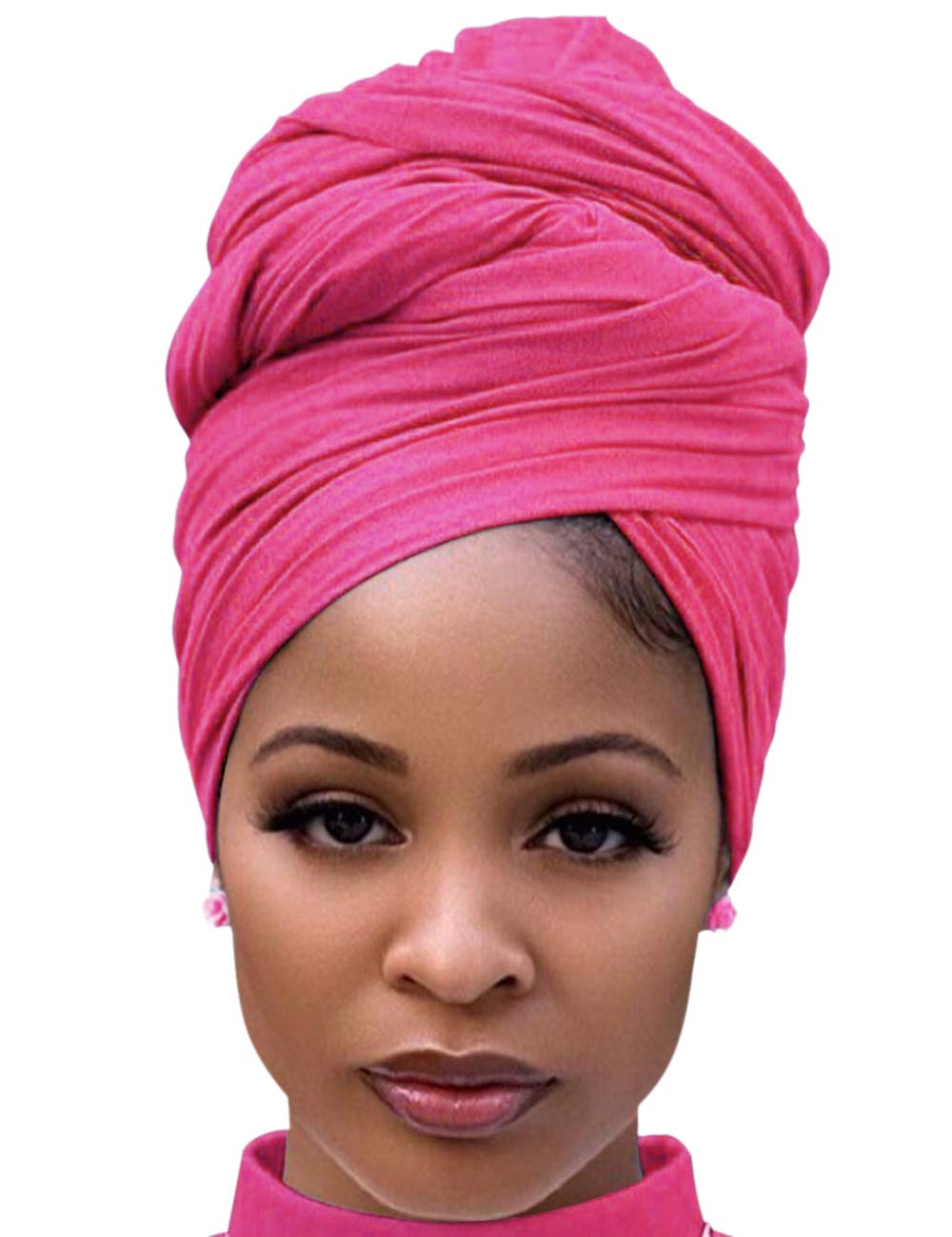 Harewom Black Hair Wrap for Women Long Stretch Jersey Head Scarf Summer Breathable Lightweight Turban Solid Color