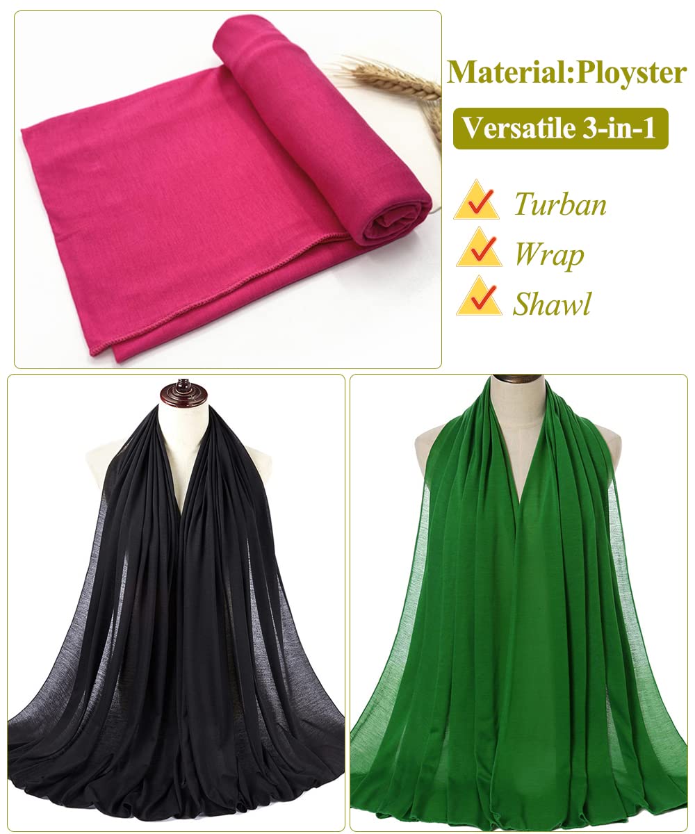 Harewom Black Hair Wrap for Women Long Stretch Jersey Head Scarf Summer Breathable Lightweight Turban Solid Color