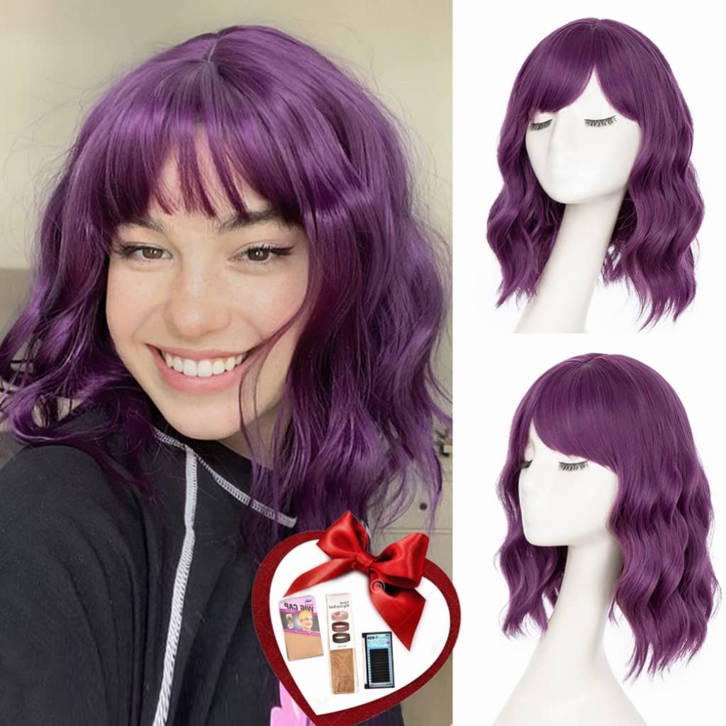 Kinky Curly Afro Wig with Bangs Ombre Gray Color Synthetic Mixed Wigs with 1 Wig Comb and 4pcs Wig Caps