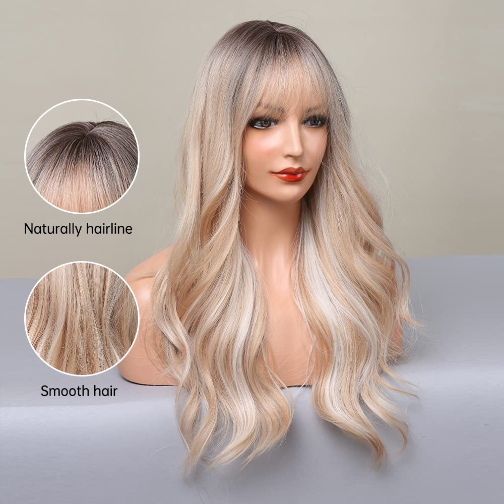 Black Wigs for Women Long Curly Wigs With Bangs Water Wavy Synthetic Wig, Party Cosplay Daily Use