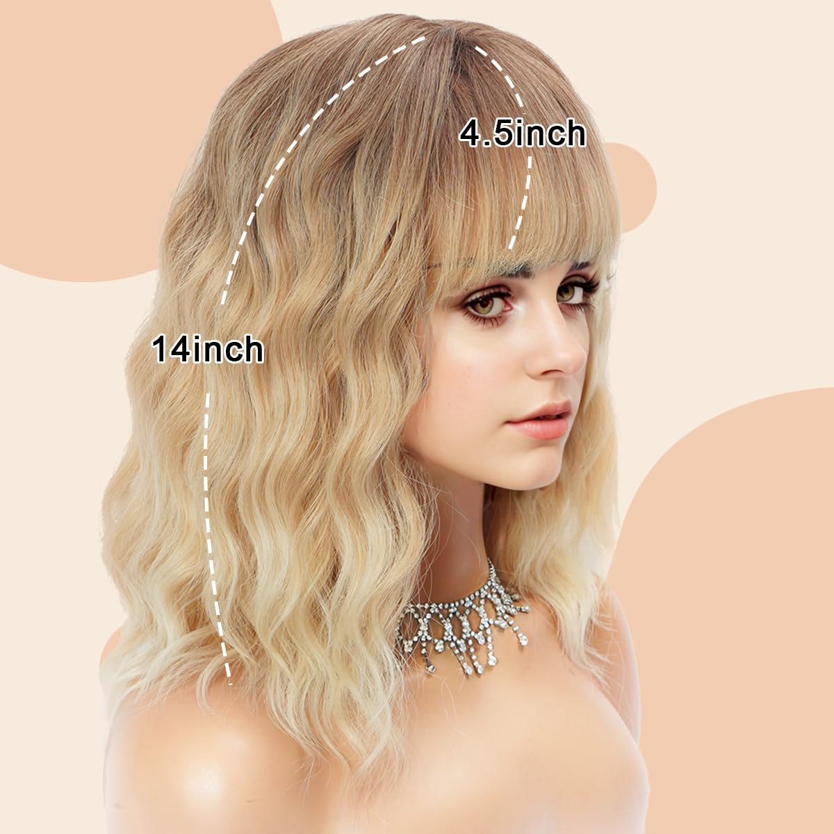Short Wavy Black Wig with Bangs Bob Short Charming Curly Wavy Wig Women Synthetic Natural Looking Heat Resistant Fiber Hair for Women (14inch)