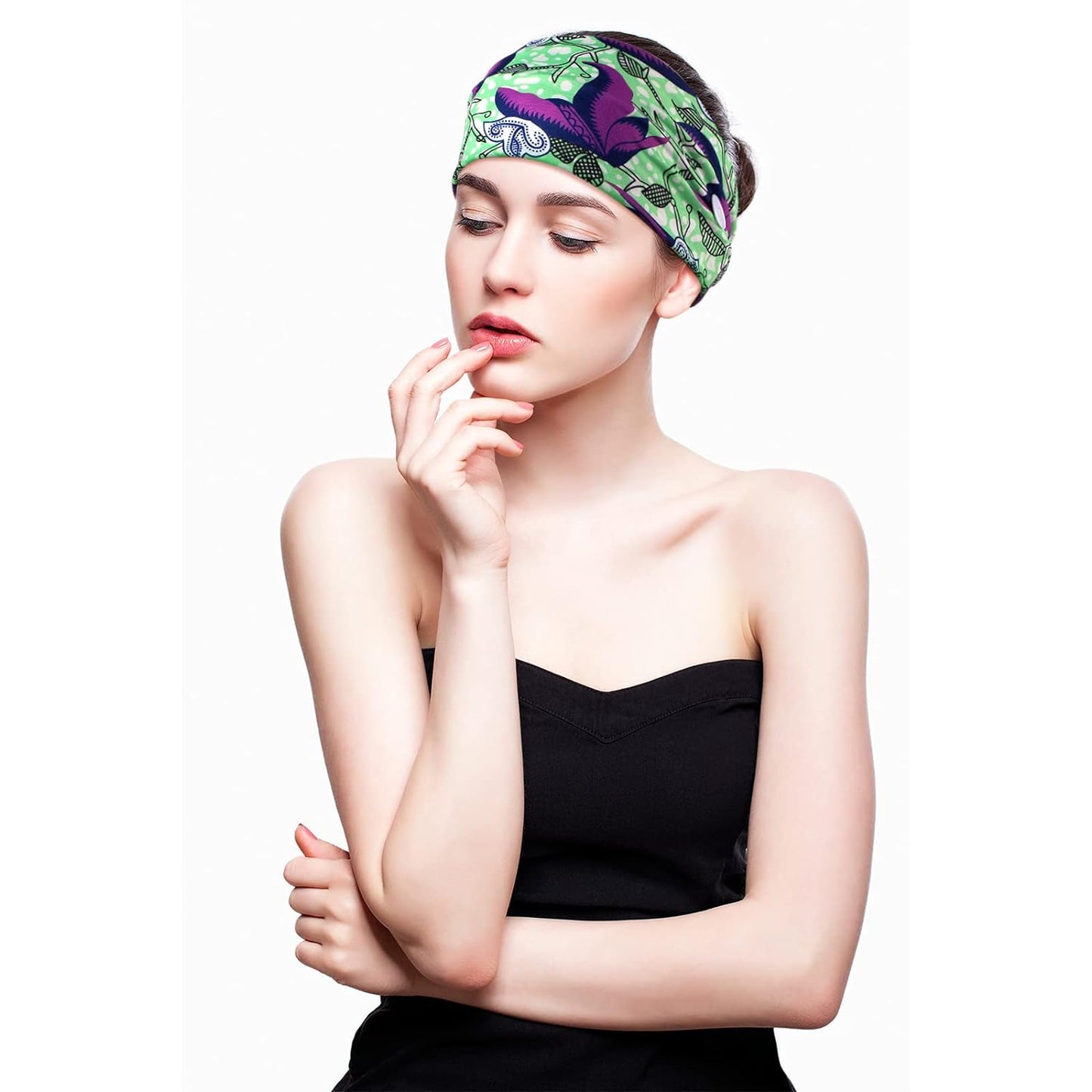 6 Pieces Headband with Buttons for Mask African Boho Knot Turban Headbands Nurse Elastic Headbands Sport Beach Hair Accessories for Women Girls (Bohemian Patterns)