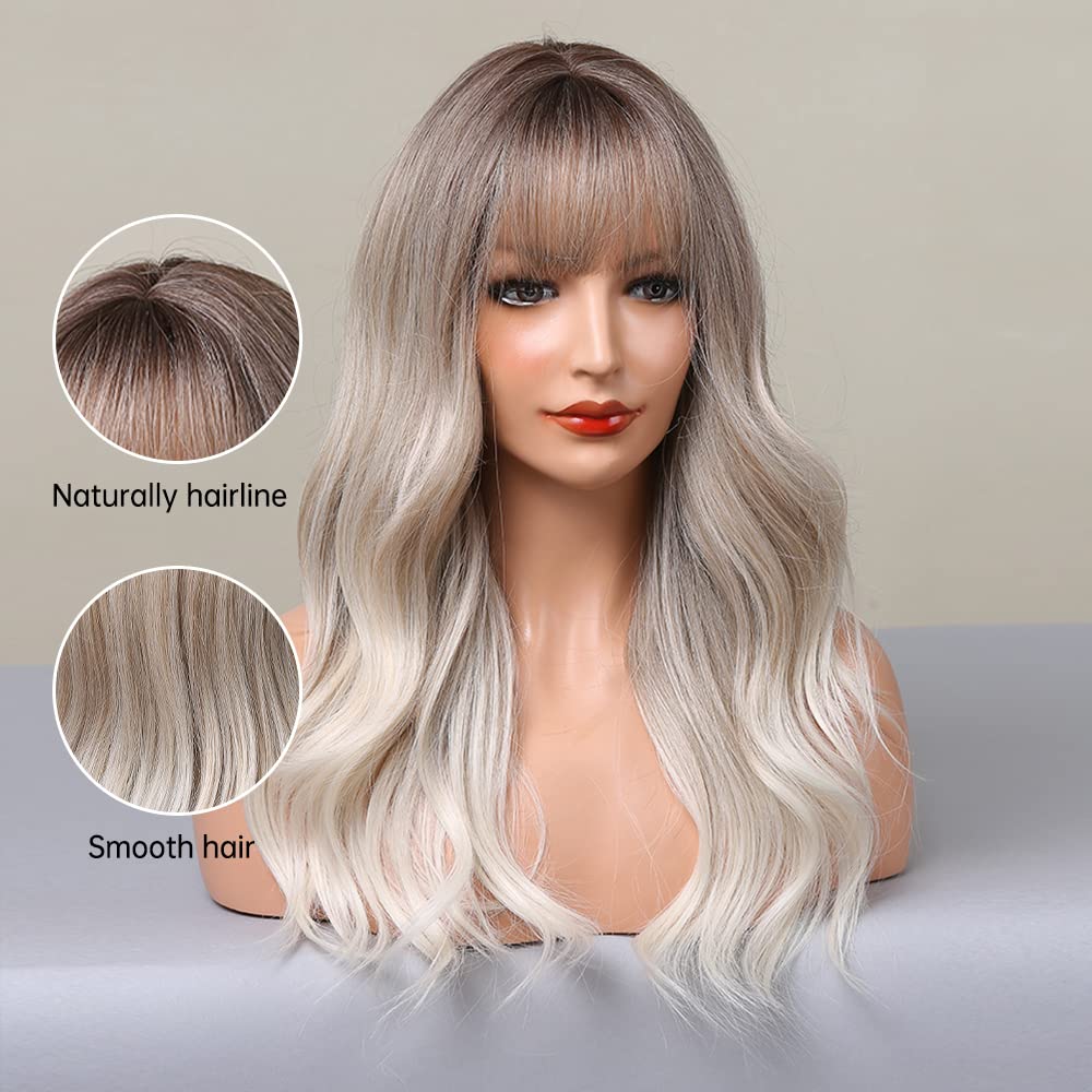 Black Wigs for Women Long Curly Wigs With Bangs Water Wavy Synthetic Wig, Party Cosplay Daily Use