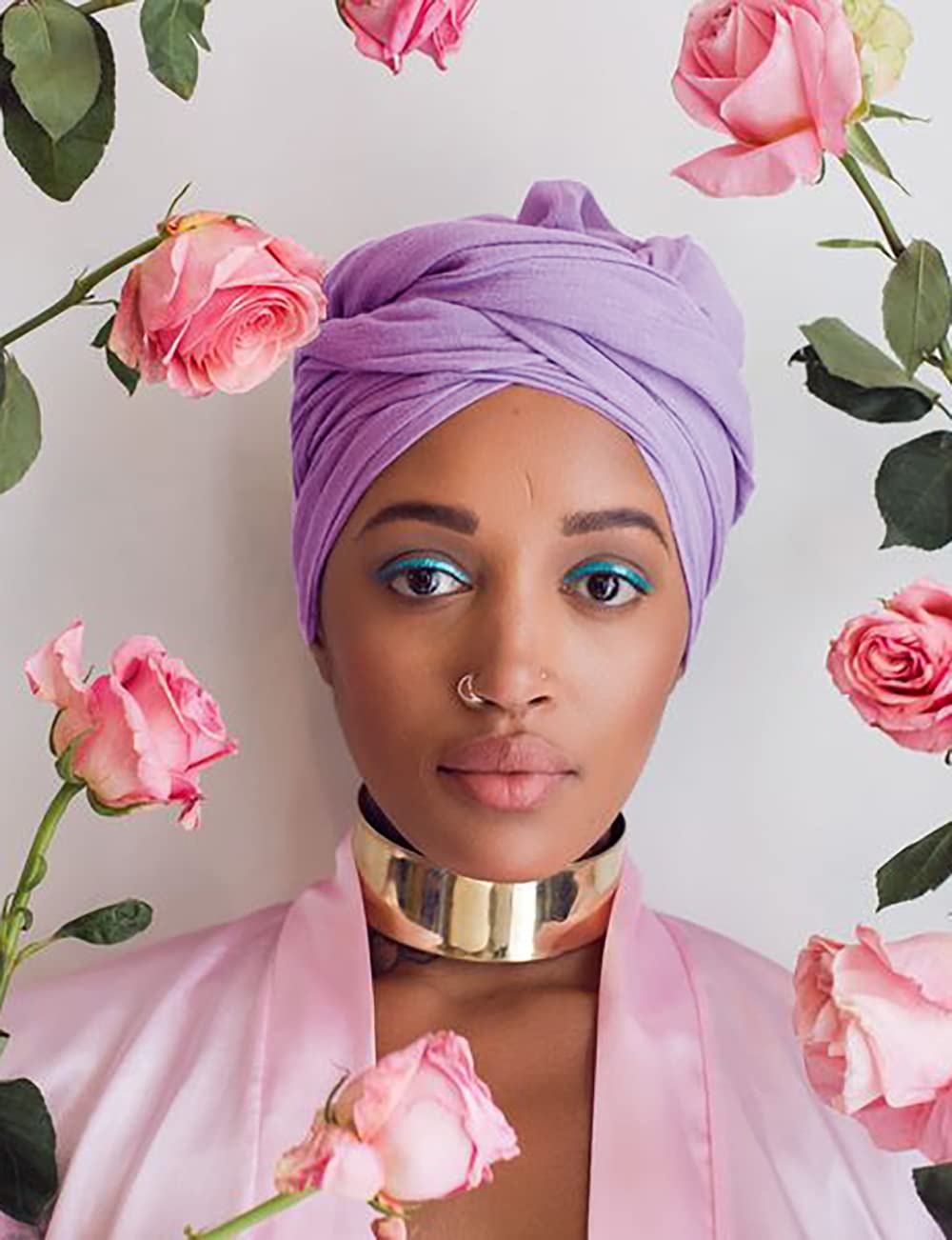 Harewom Black Hair Wrap for Women Long Stretch Jersey Head Scarf Summer Breathable Lightweight Turban Solid Color