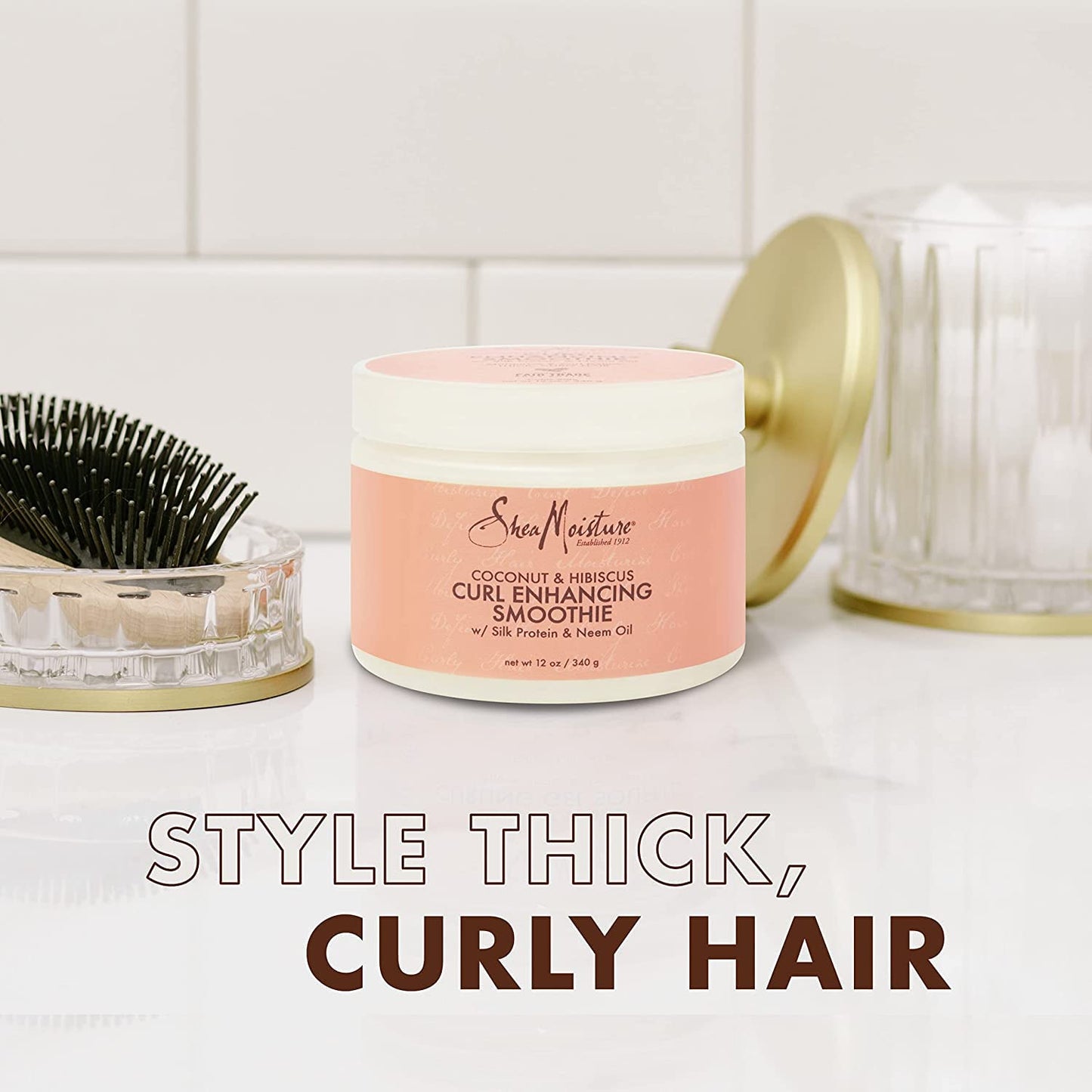 Shea Moisture Shampoo and Conditioner Set, Coconut and Hibiscus Curl & Shine 13-oz ea Bundled with Curl Enhancing Smoothie 12-oz. Curly Hair Products with Coconut Oil, Vitamin E & Neem Oil