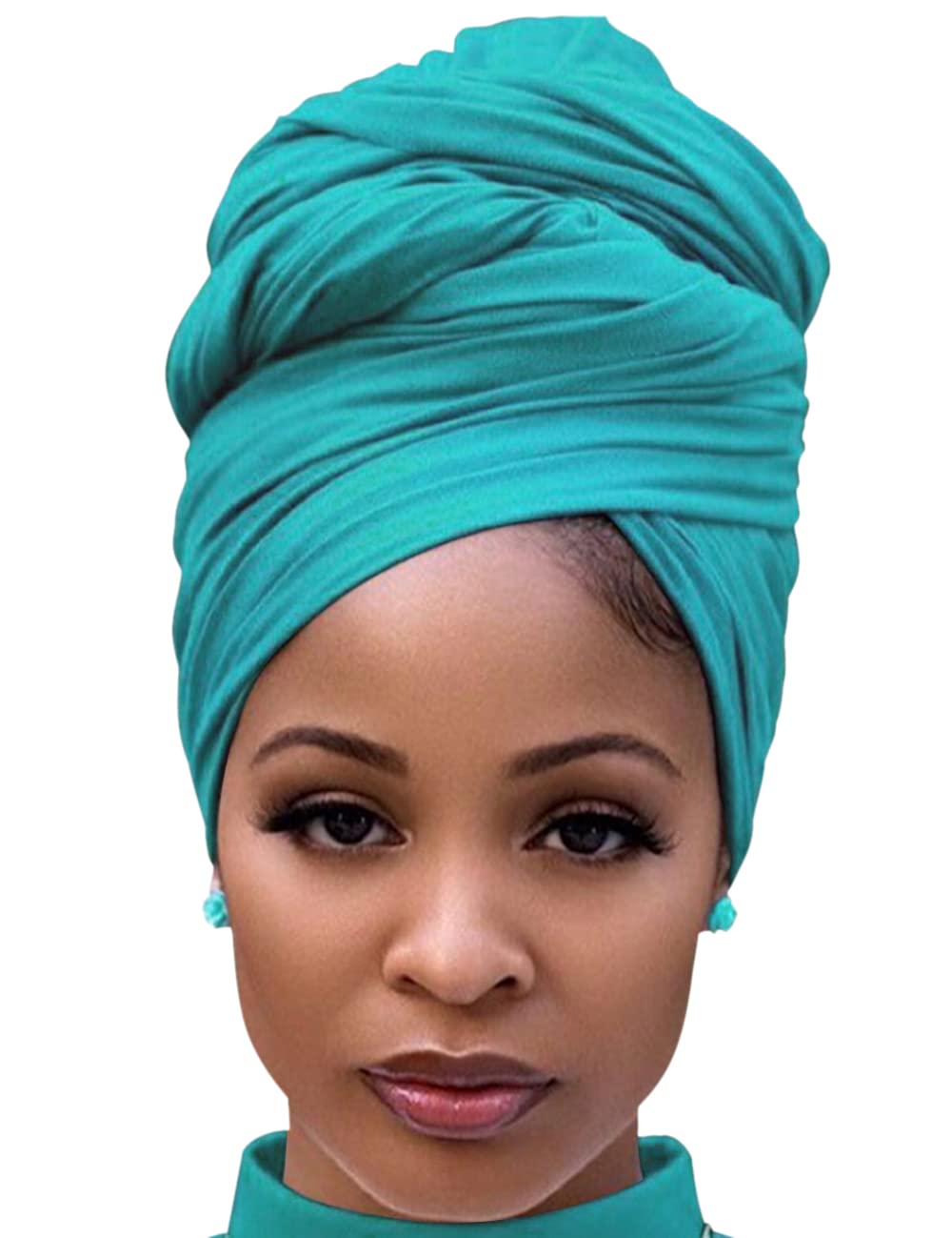 Harewom Black Hair Wrap for Women Long Stretch Jersey Head Scarf Summer Breathable Lightweight Turban Solid Color