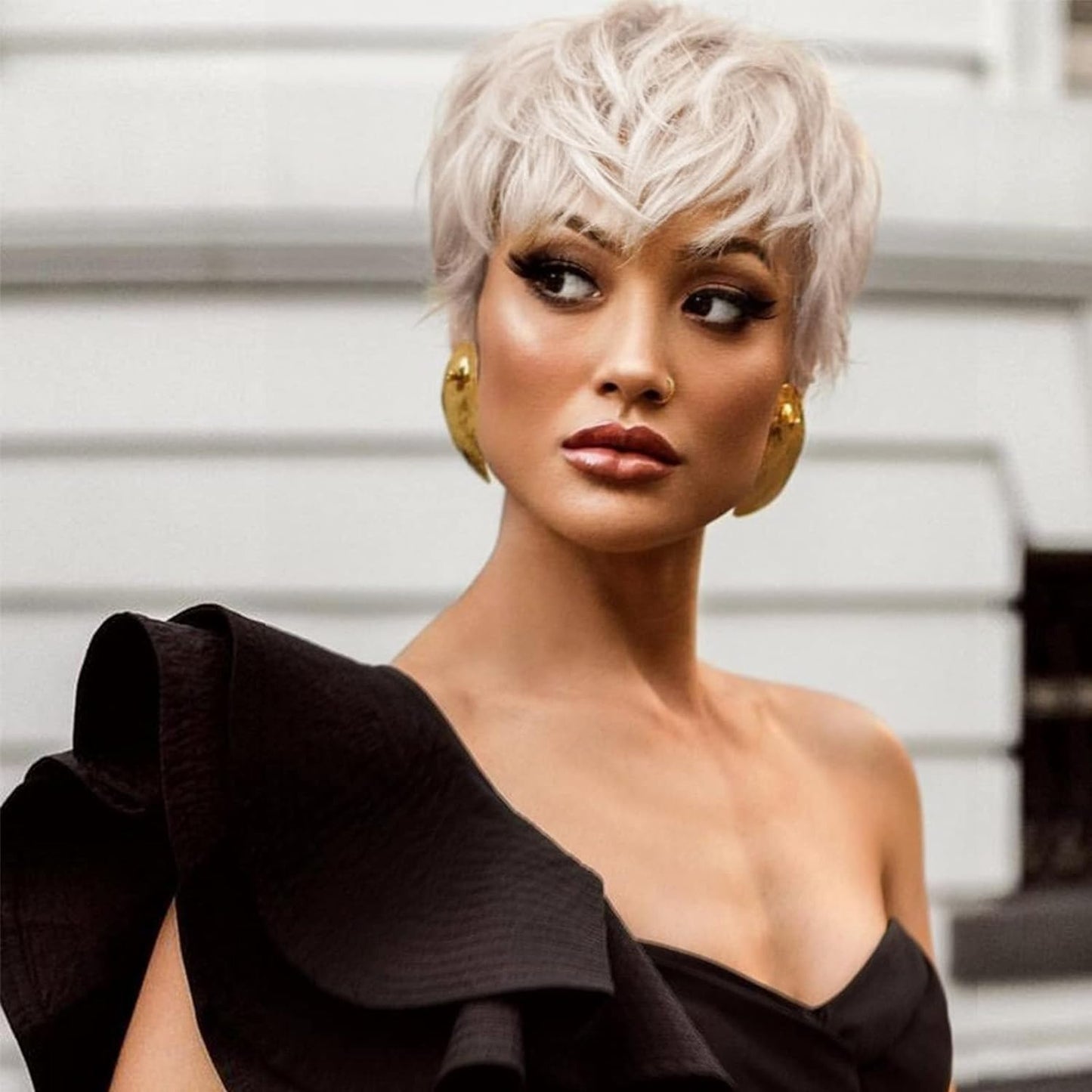 Pixie Cut Wig for Black Women Blonde 613 Short Wig with Bangs Layered Straight Hair Heat Resistant Synthetic Wig for Daily Use(613)