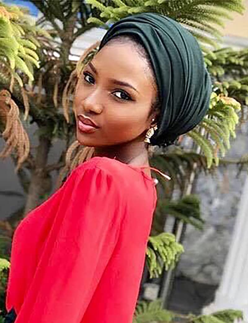Harewom Black Hair Wrap for Women Long Stretch Jersey Head Scarf Summer Breathable Lightweight Turban Solid Color