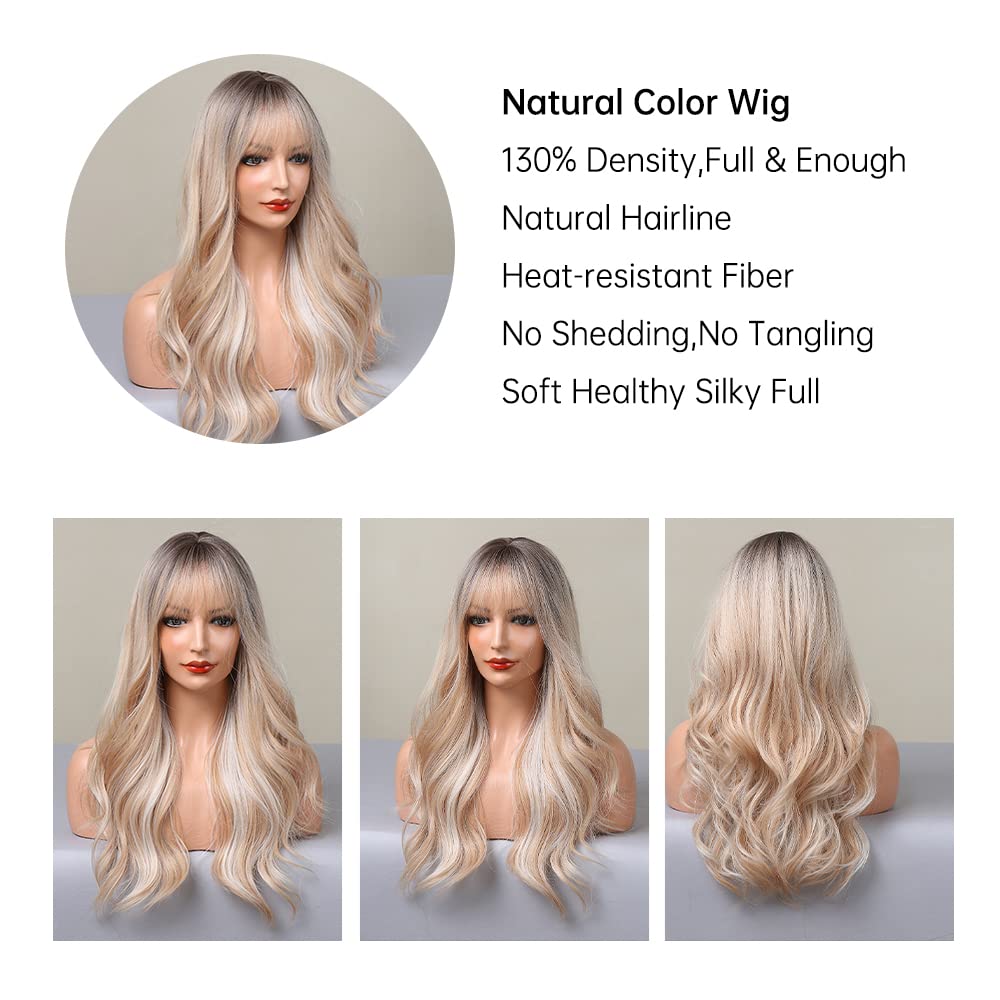 Black Wigs for Women Long Curly Wigs With Bangs Water Wavy Synthetic Wig, Party Cosplay Daily Use