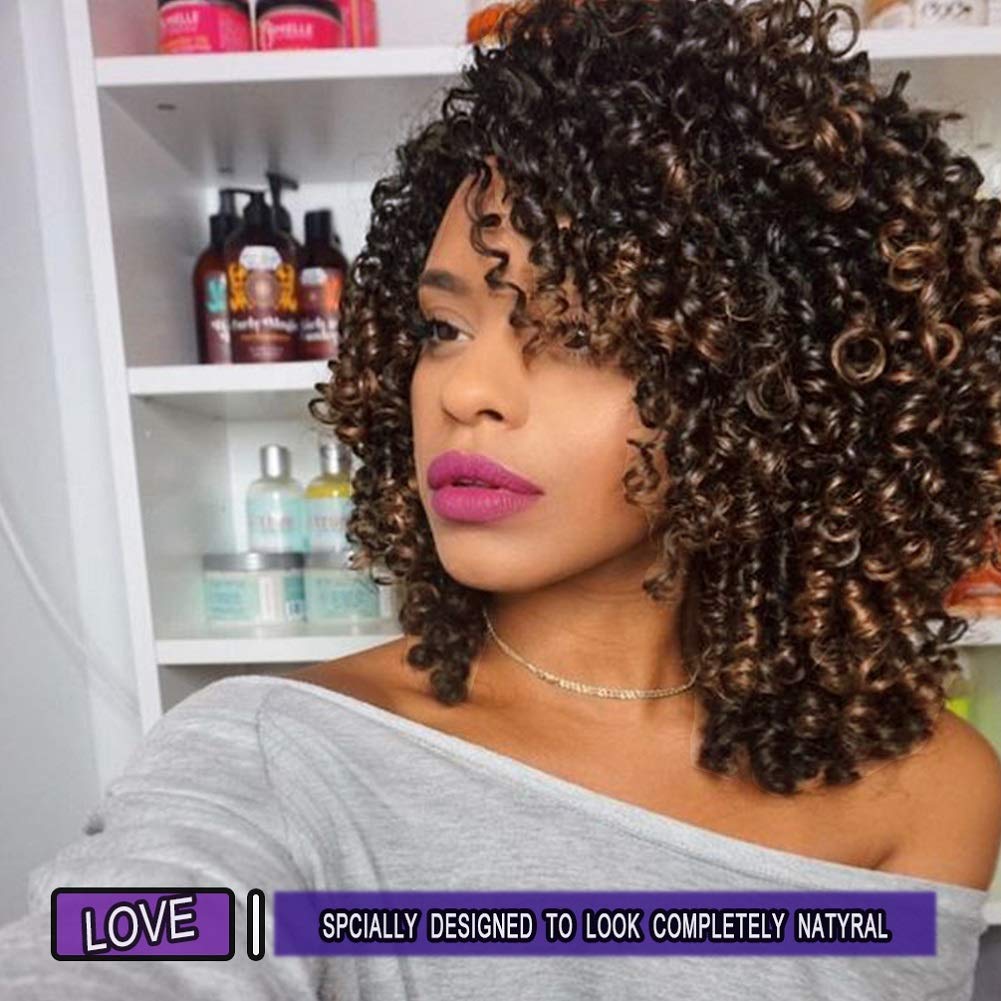 Kinky Curly Afro Wig with Bangs Ombre Gray Color Synthetic Mixed Wigs with 1 Wig Comb and 4pcs Wig Caps