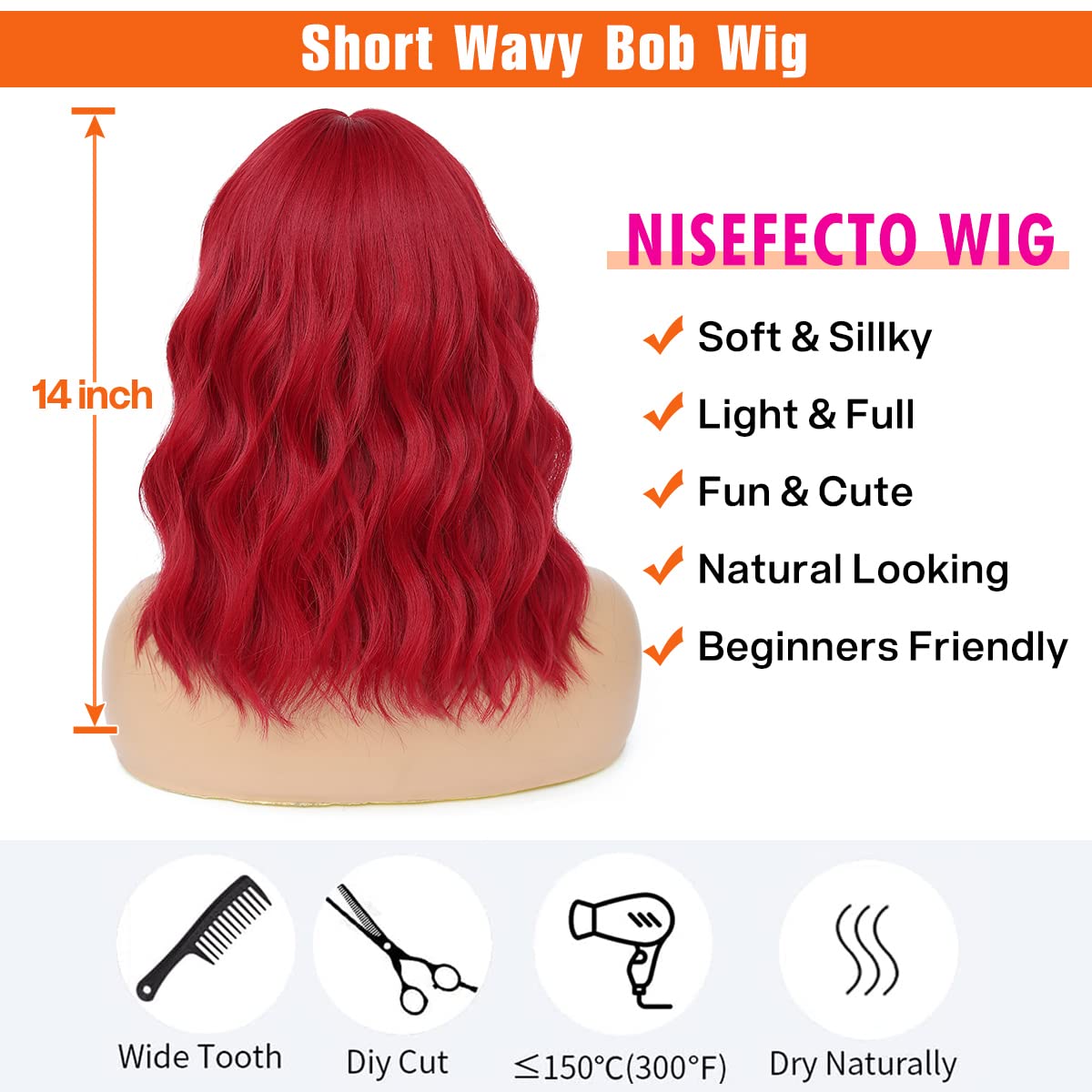 Short Wavy Wig with Bangs Black Mixed Brown Short Bob Wigs Shoulder Length Wear and Go Glueless Wigs Heat Resistant Fiber Synthetic Wig with Bangs