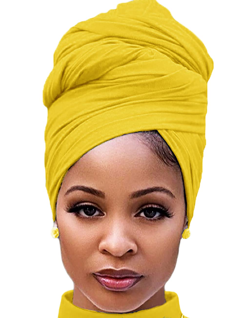 Harewom Black Hair Wrap for Women Long Stretch Jersey Head Scarf Summer Breathable Lightweight Turban Solid Color