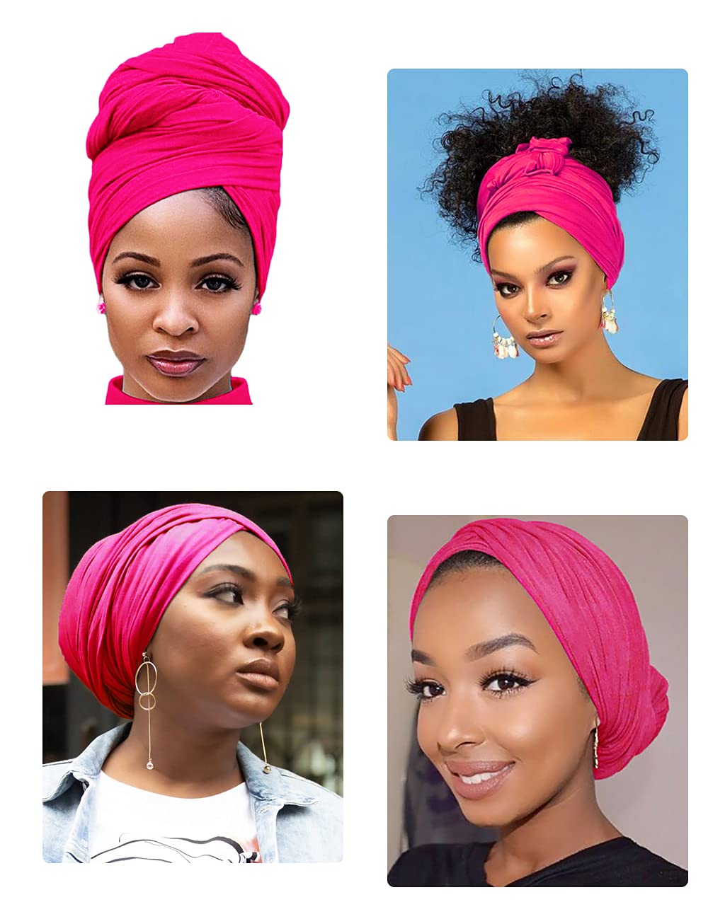 Harewom Black Hair Wrap for Women Long Stretch Jersey Head Scarf Summer Breathable Lightweight Turban Solid Color