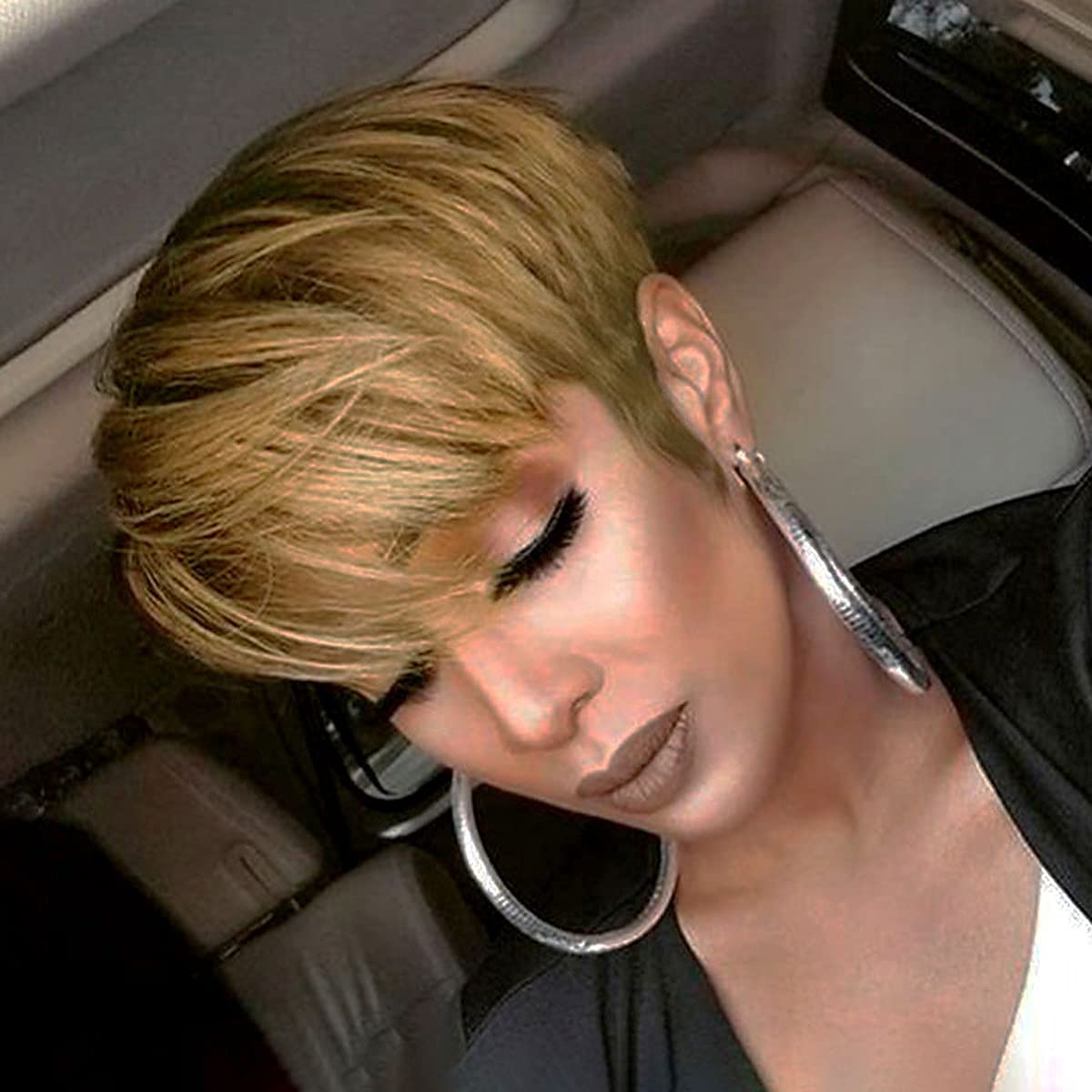 Pixie Cut Wig for Black Women Blonde 613 Short Wig with Bangs Layered Straight Hair Heat Resistant Synthetic Wig for Daily Use(613)