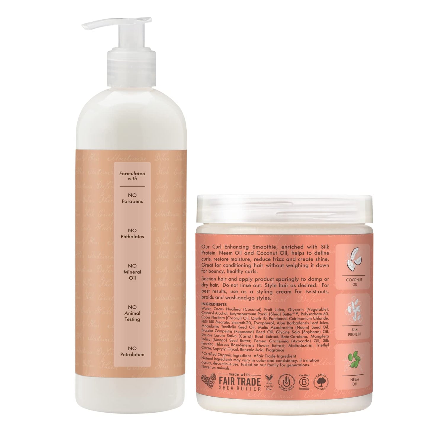 Shea Moisture Shampoo and Conditioner Set, Coconut and Hibiscus Curl & Shine 13-oz ea Bundled with Curl Enhancing Smoothie 12-oz. Curly Hair Products with Coconut Oil, Vitamin E & Neem Oil
