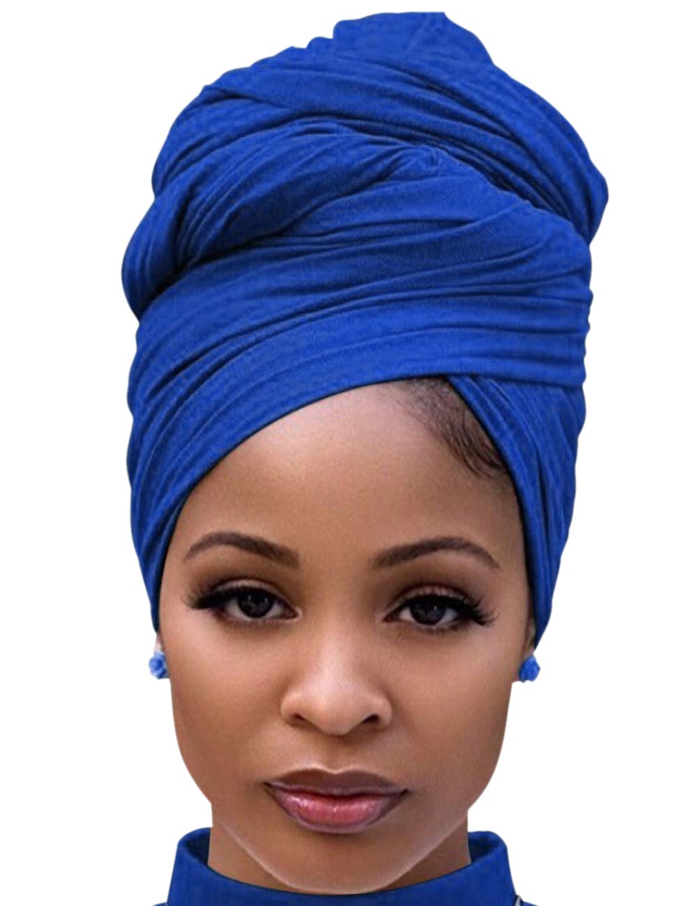 Harewom Black Hair Wrap for Women Long Stretch Jersey Head Scarf Summer Breathable Lightweight Turban Solid Color
