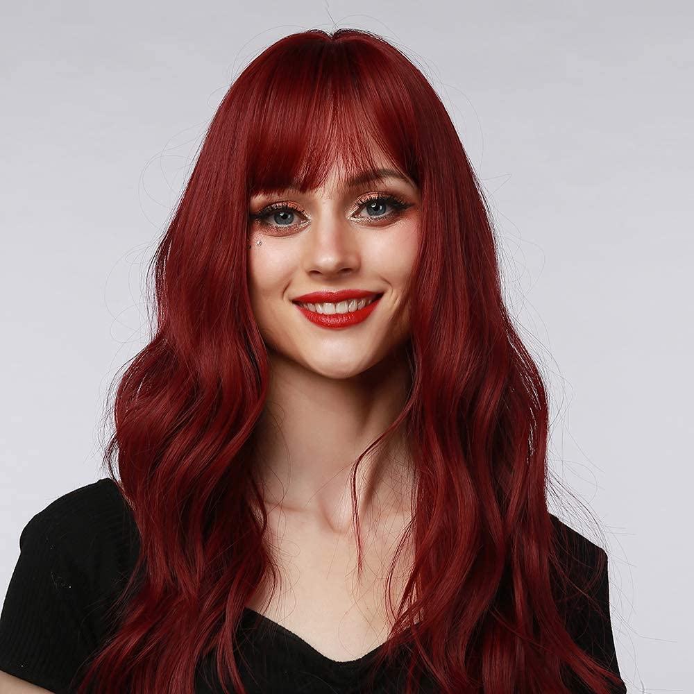 Black Wigs for Women Long Curly Wigs With Bangs Water Wavy Synthetic Wig, Party Cosplay Daily Use