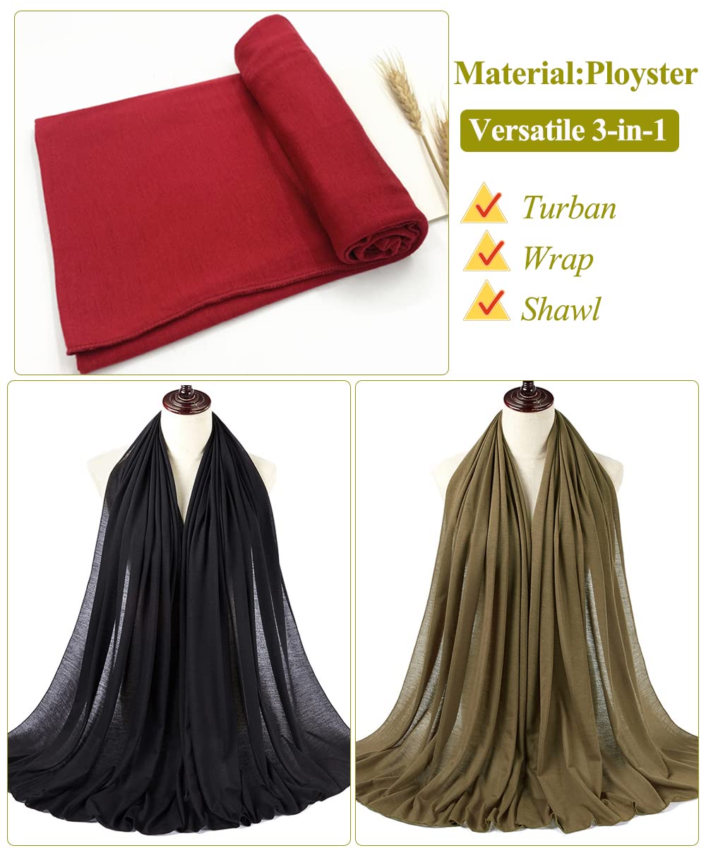 Harewom Black Hair Wrap for Women Long Stretch Jersey Head Scarf Summer Breathable Lightweight Turban Solid Color