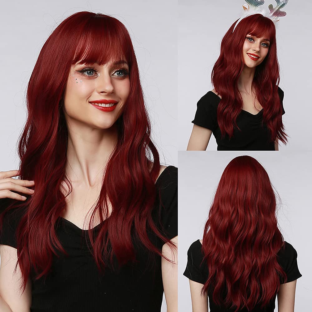 Black Wigs for Women Long Curly Wigs With Bangs Water Wavy Synthetic Wig, Party Cosplay Daily Use