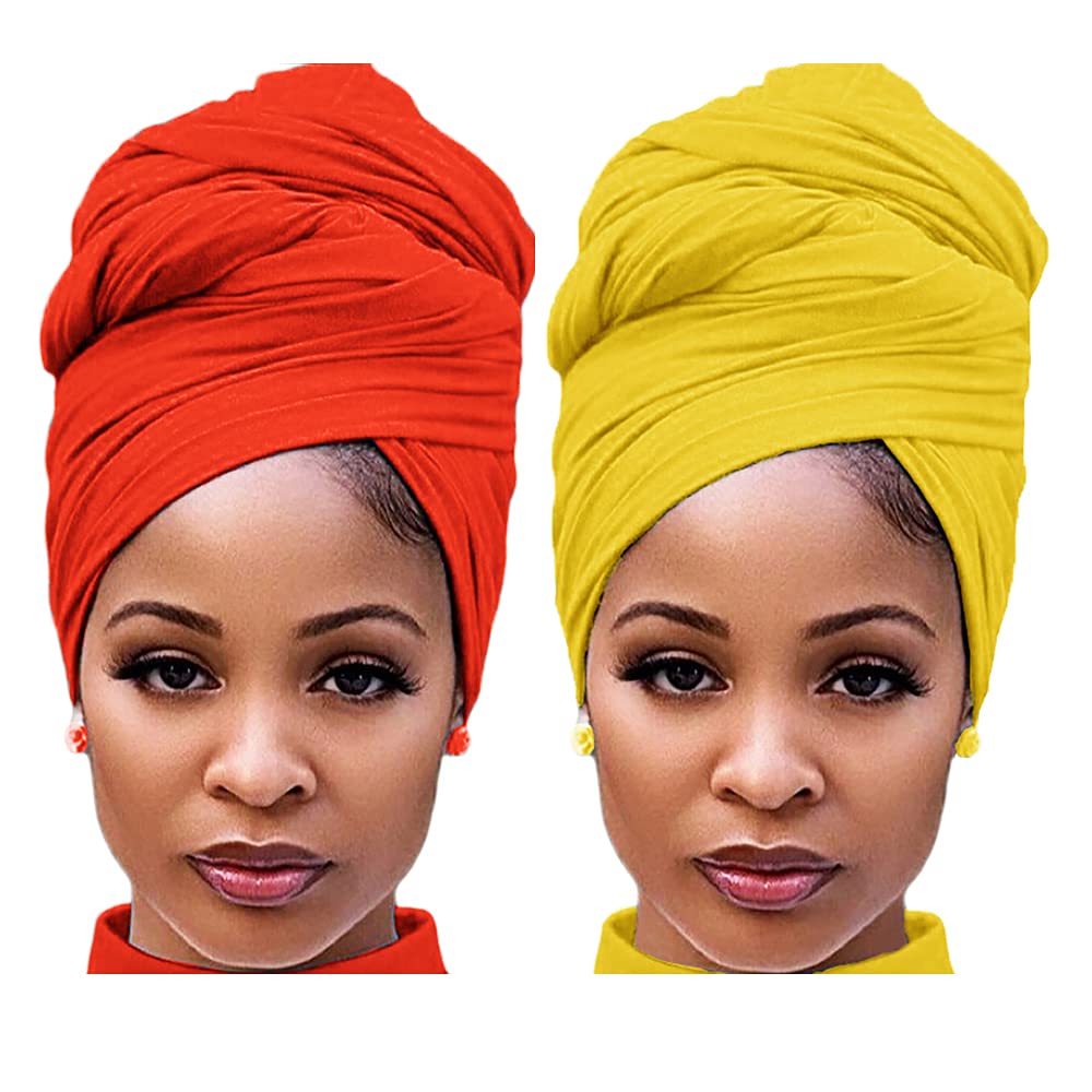 Harewom Black Hair Wrap for Women Long Stretch Jersey Head Scarf Summer Breathable Lightweight Turban Solid Color