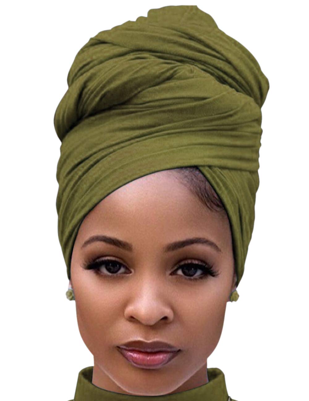 Harewom Black Hair Wrap for Women Long Stretch Jersey Head Scarf Summer Breathable Lightweight Turban Solid Color